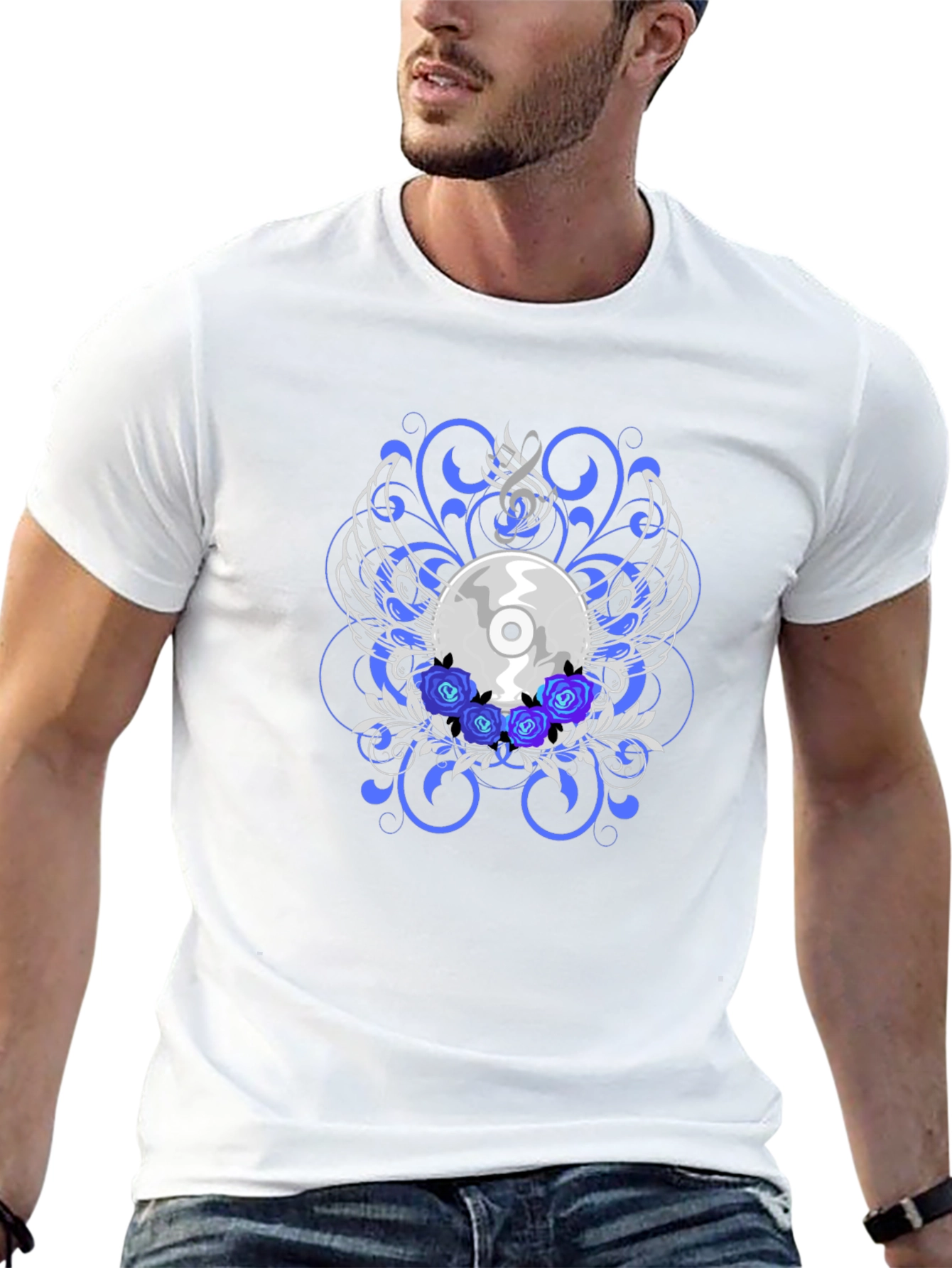 Black CD and Roses Graphic T-Shirt