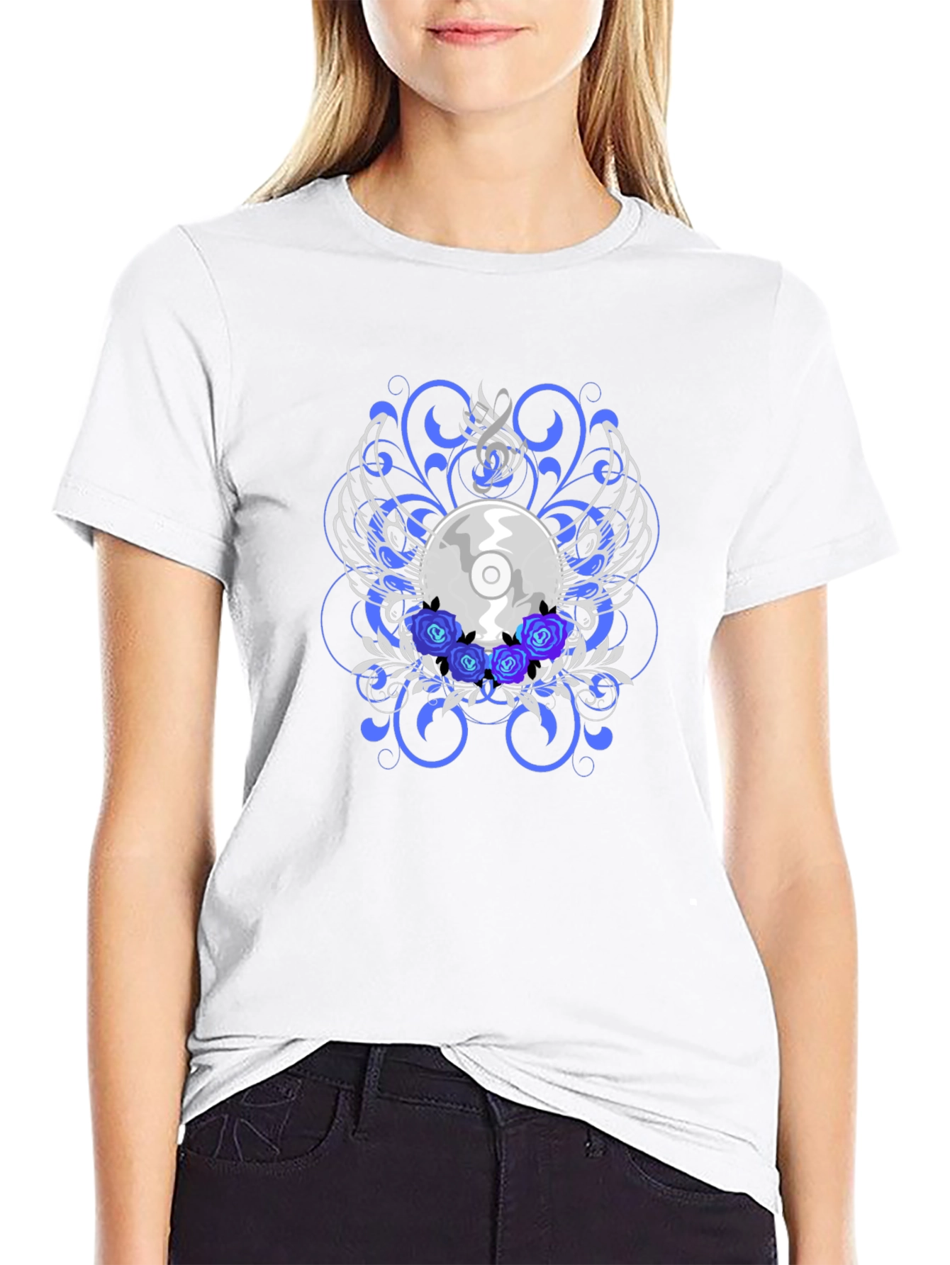 Black CD and Roses Graphic T-Shirt