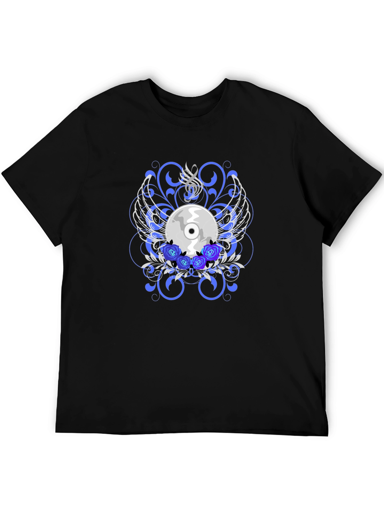 Black CD and Roses Graphic T-Shirt
