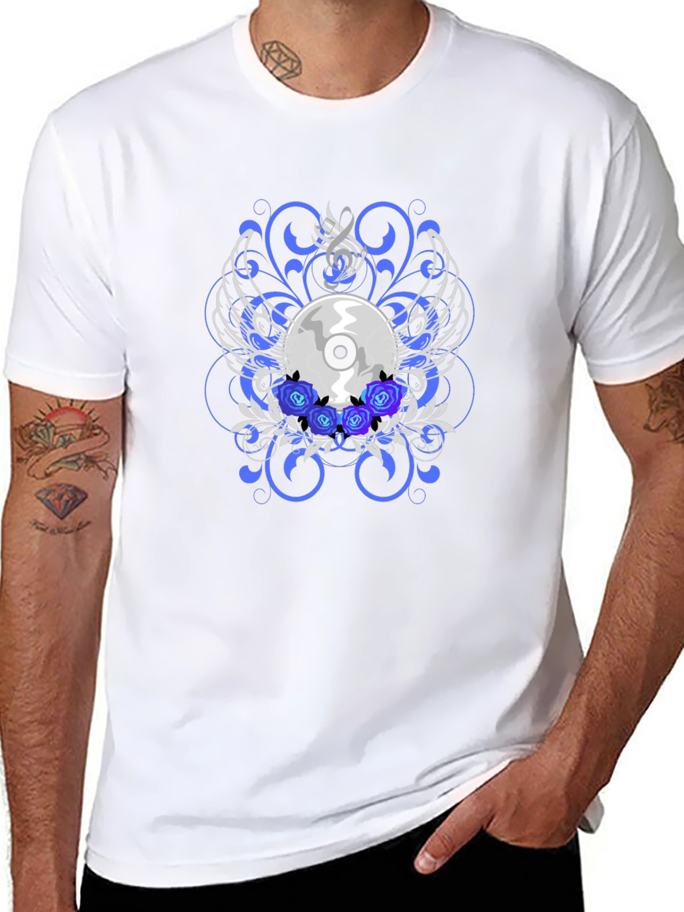 Black CD and Roses Graphic T-Shirt
