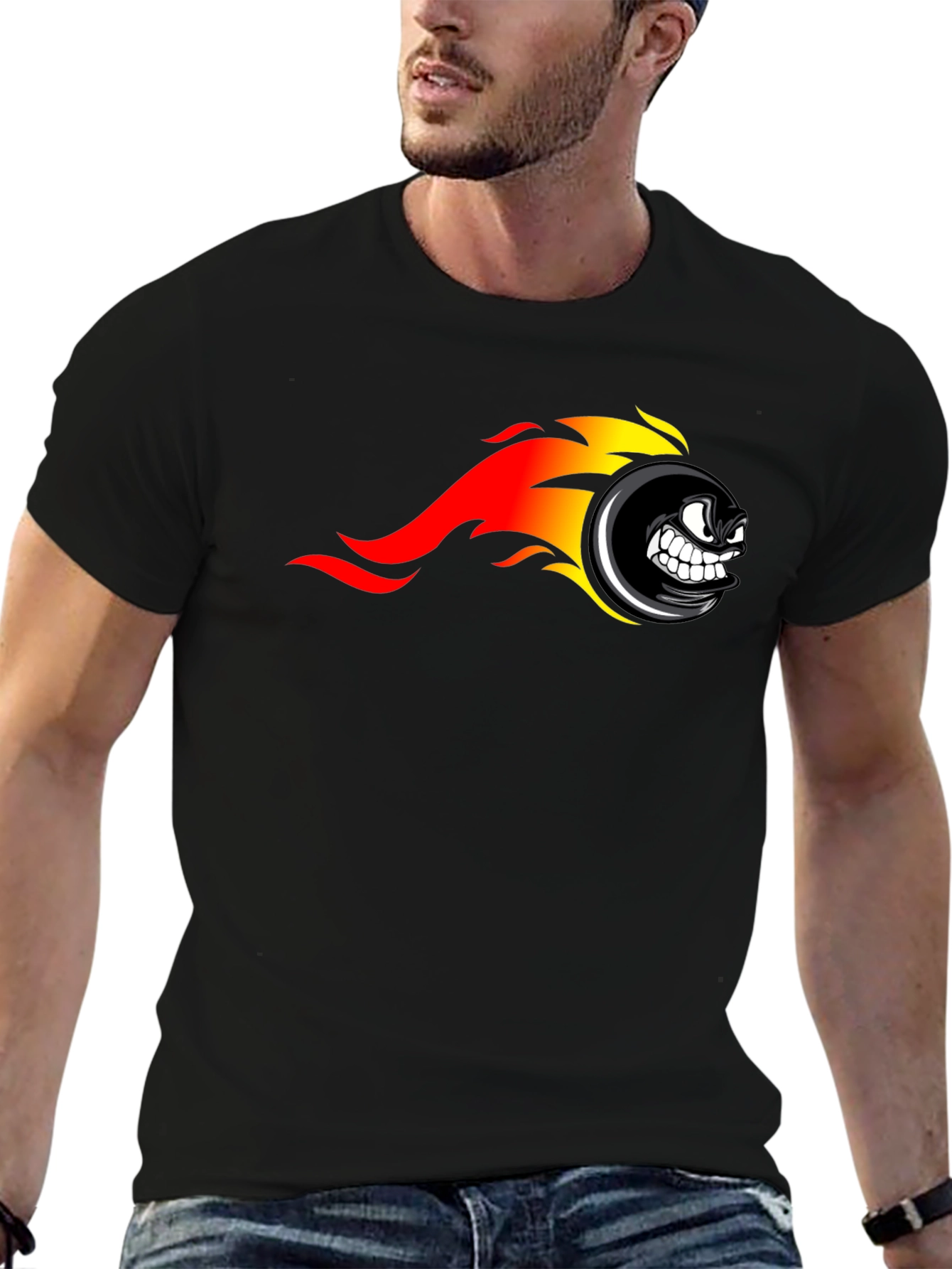 Fiery Wheel Graphic Black T-Shirt