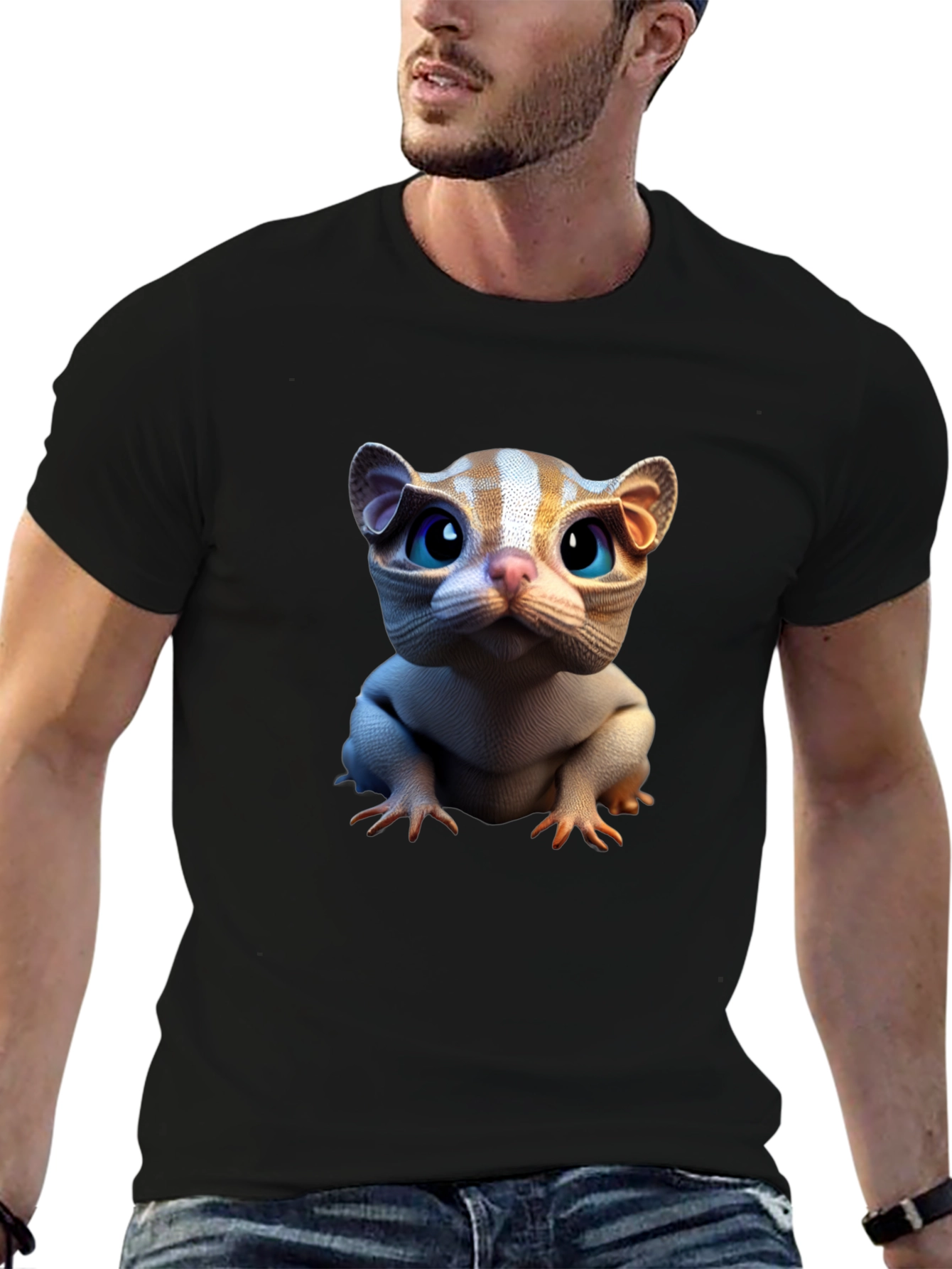 Cat Creature Graphic Tee - Black Short Sleeve