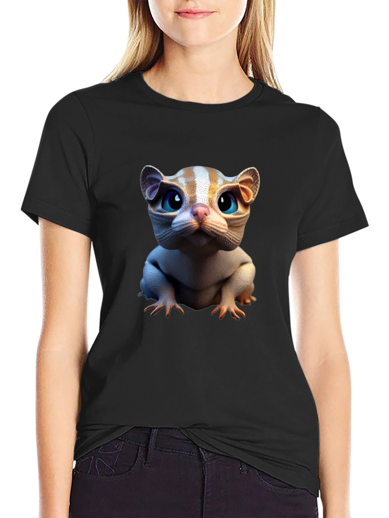 Cat Creature Graphic Tee - Black Short Sleeve