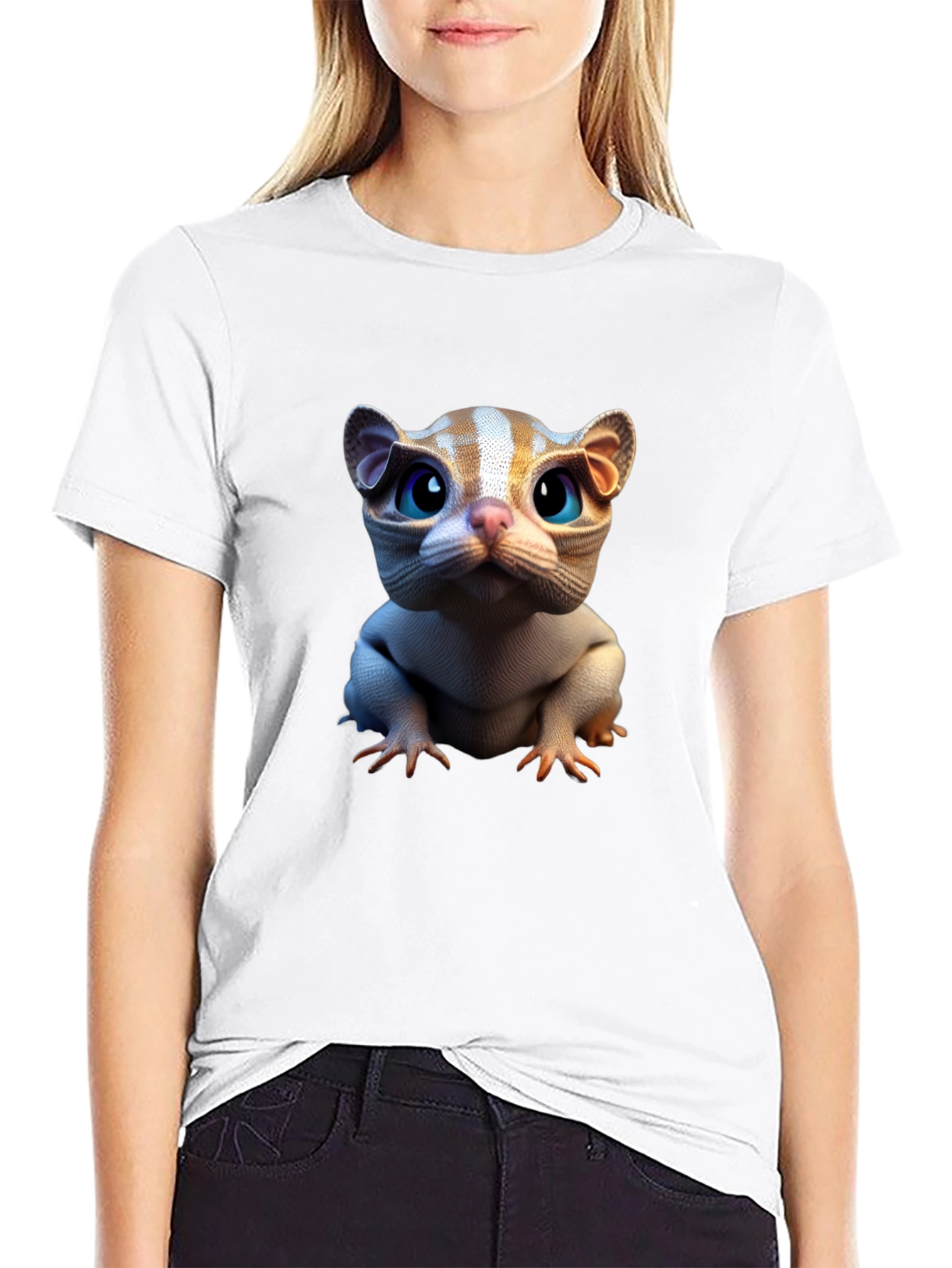 Cat Creature Graphic Tee - Black Short Sleeve
