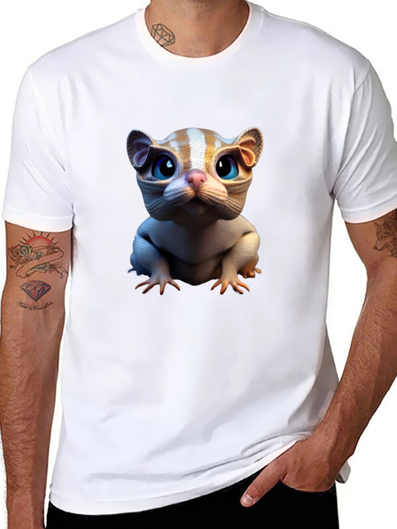 Cat Creature Graphic Tee - Black Short Sleeve