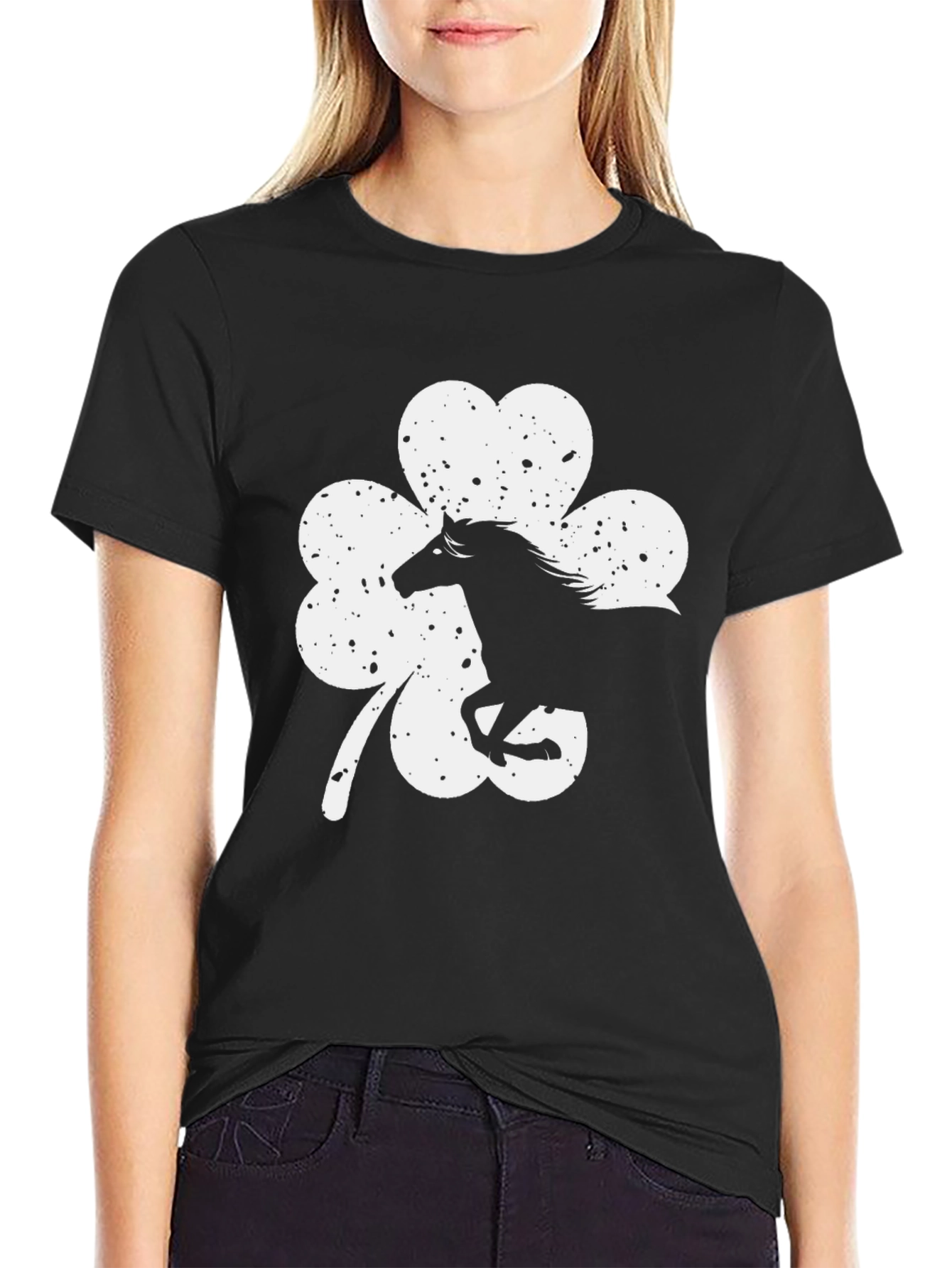 Lucky Horse Shamrock Graphic Tee - Black