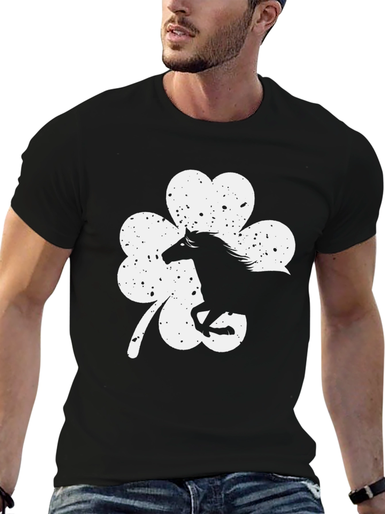 Lucky Horse Shamrock Graphic Tee - Black