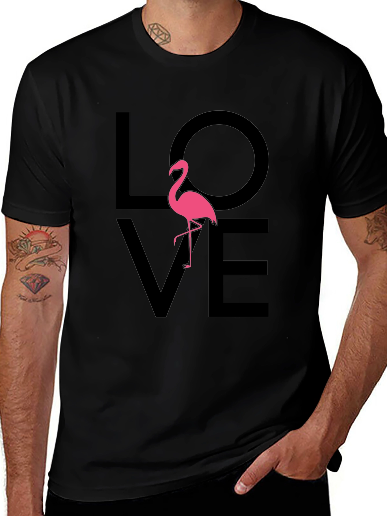 Love Flamingo Graphic Tee - Black Cotton Blend
