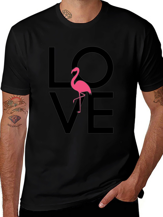 Love Flamingo Graphic Tee - Black Cotton Blend