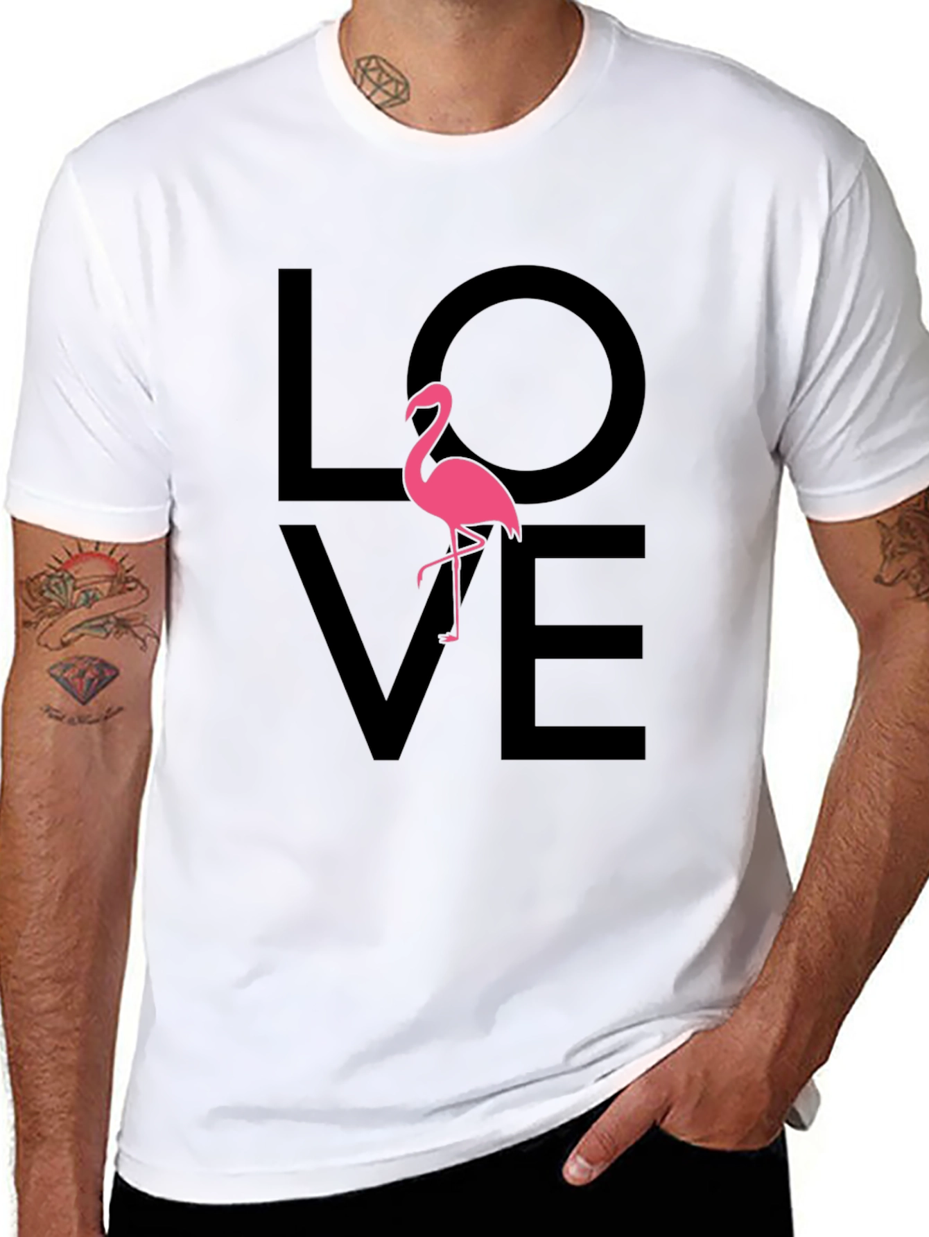 Love Flamingo Graphic Tee - Black Cotton Blend