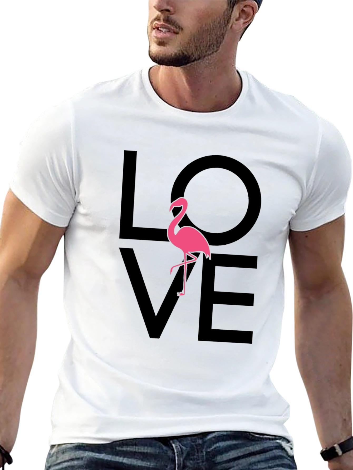 Love Flamingo Graphic Tee - Black Cotton Blend