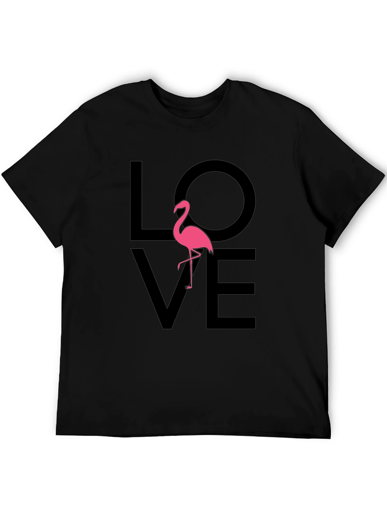 Love Flamingo Graphic Tee - Black Cotton Blend