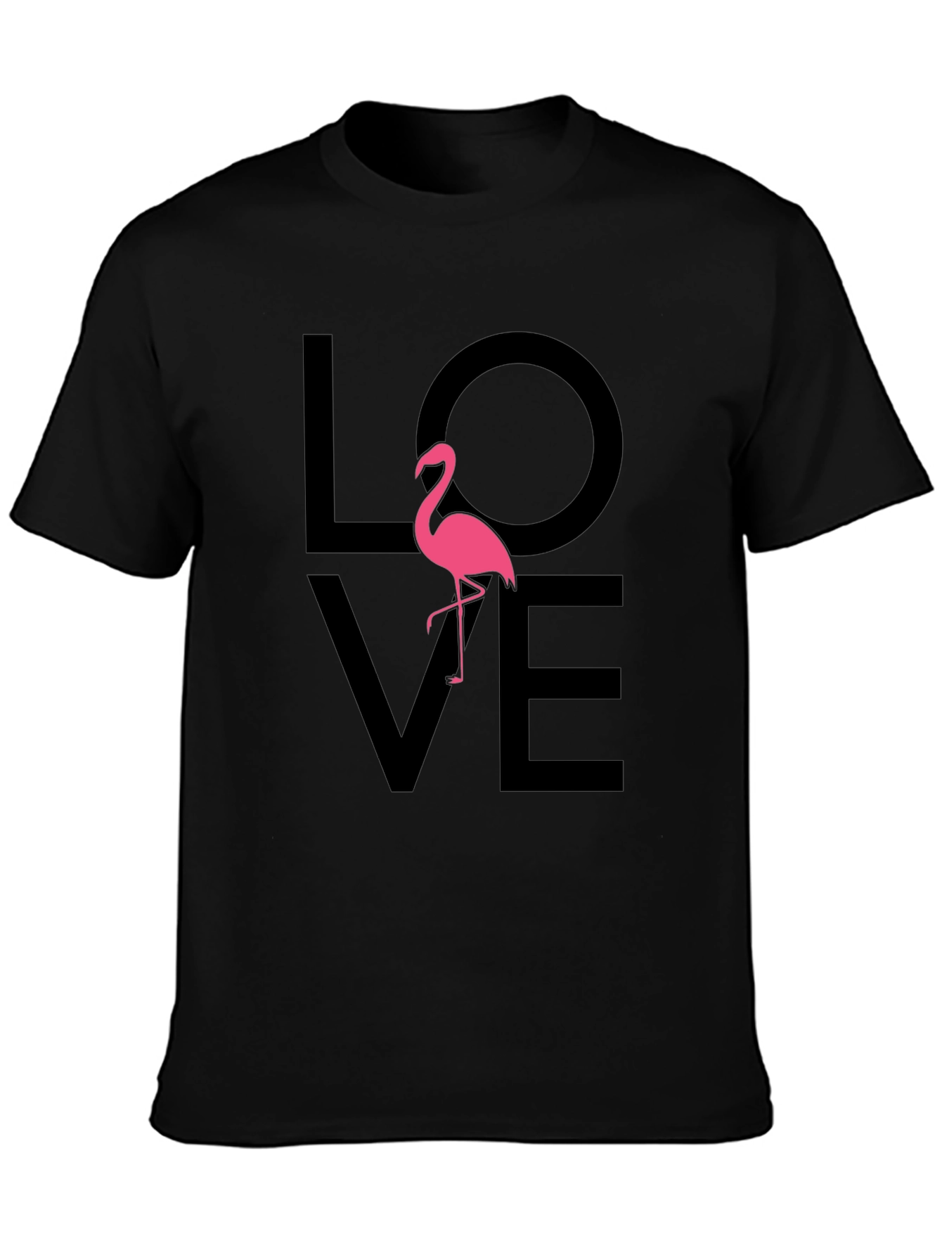 Love Flamingo Graphic Tee - Black Cotton Blend