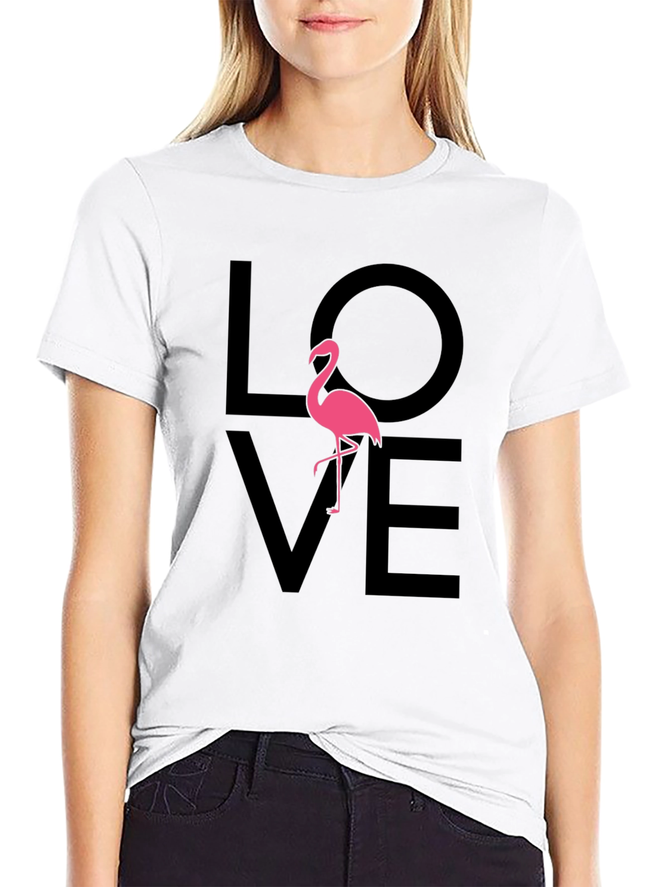 Love Flamingo Graphic Tee - Black Cotton Blend
