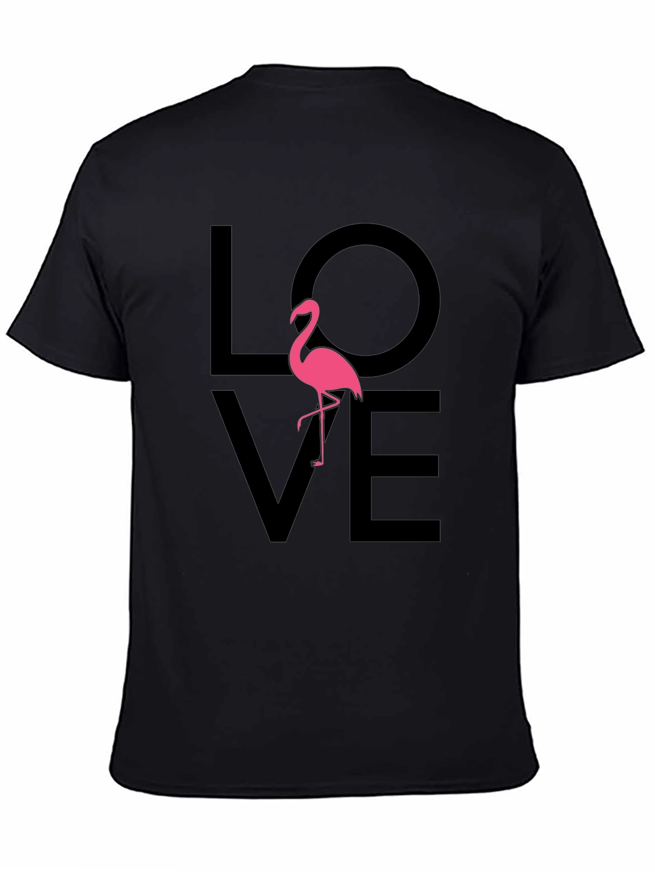 Love Flamingo Graphic Tee - Black Cotton Blend