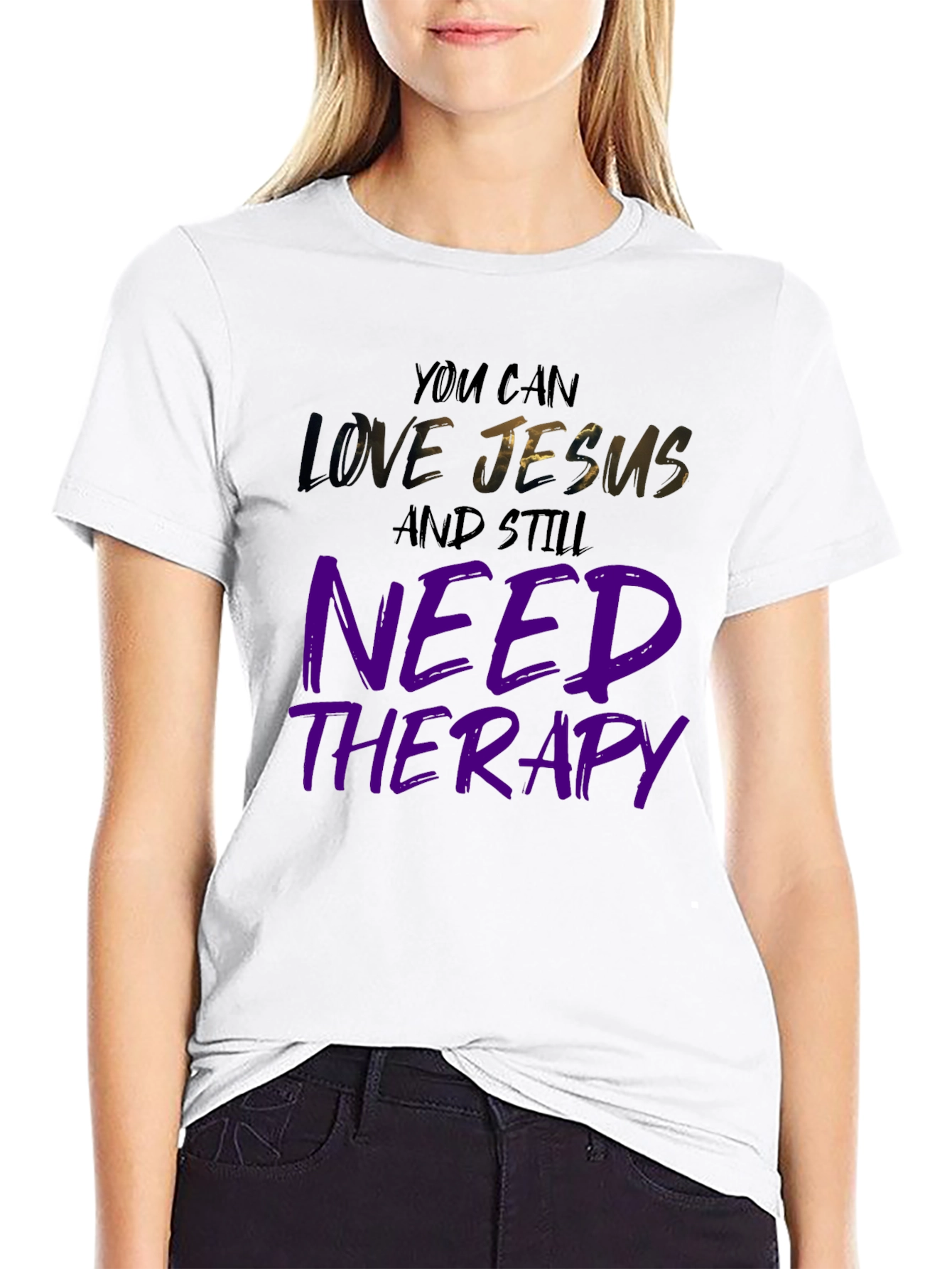 Love Jesus Need Therapy Black Graphic Tee