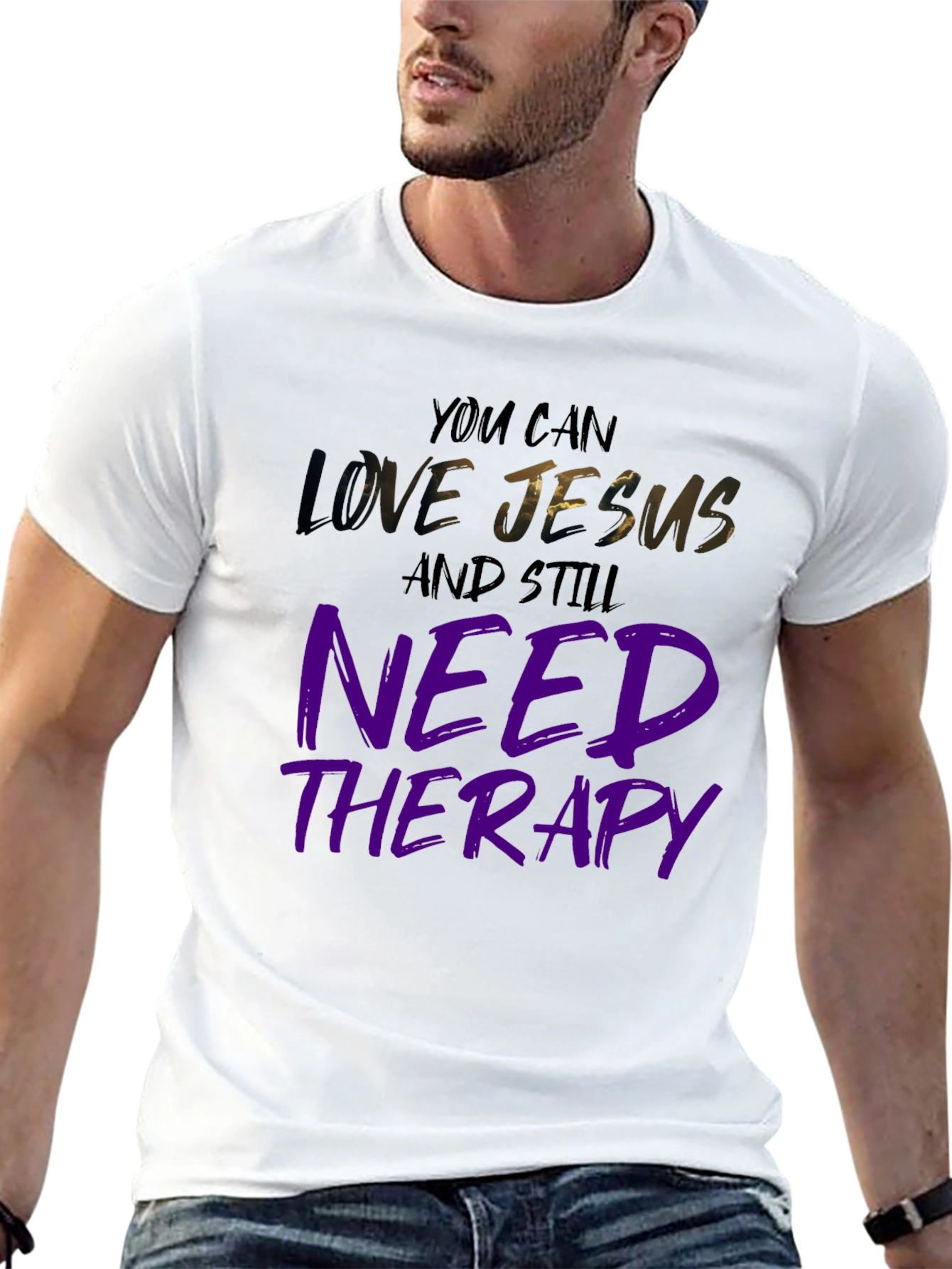 Love Jesus Need Therapy Black Graphic Tee