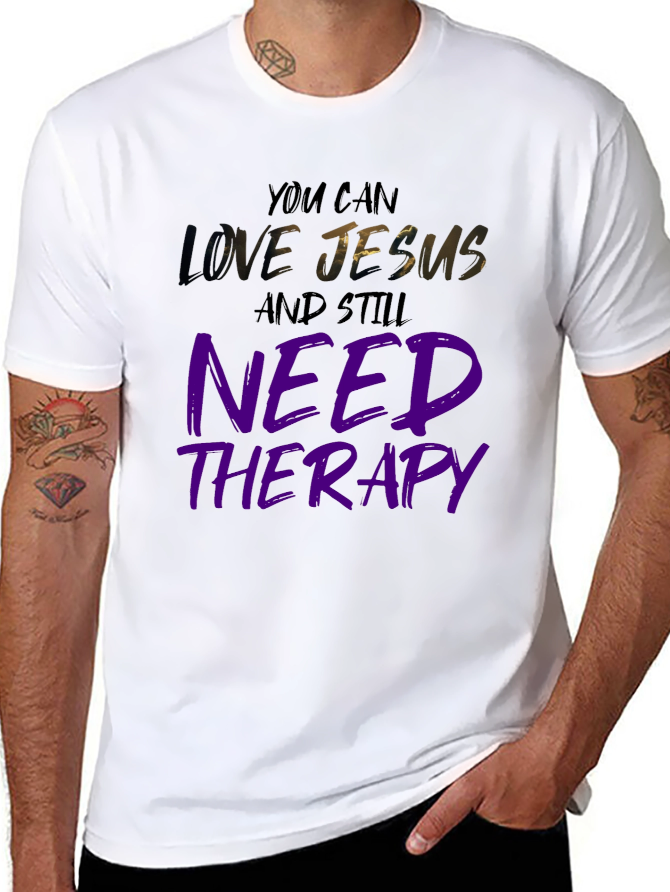 Love Jesus Need Therapy Black Graphic Tee