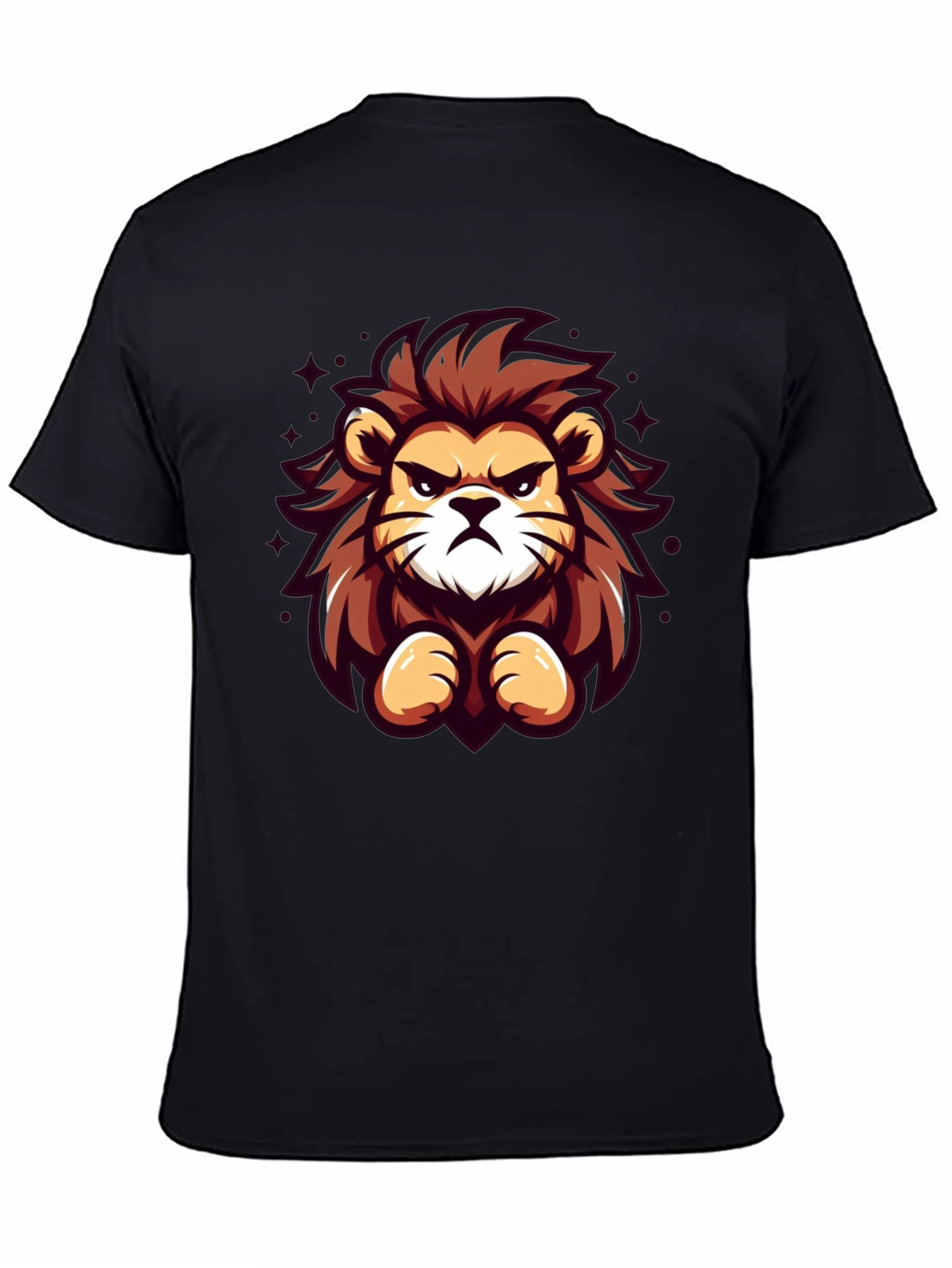 Cartoon Lion Graphic Black T-Shirt