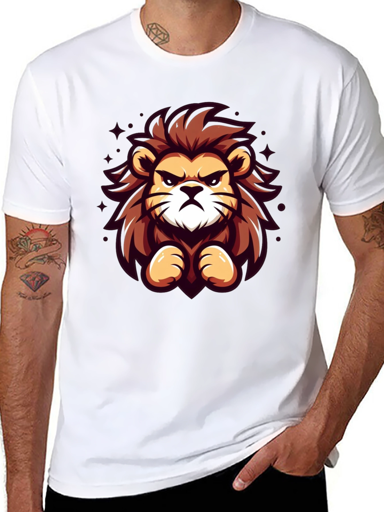 Cartoon Lion Graphic Black T-Shirt