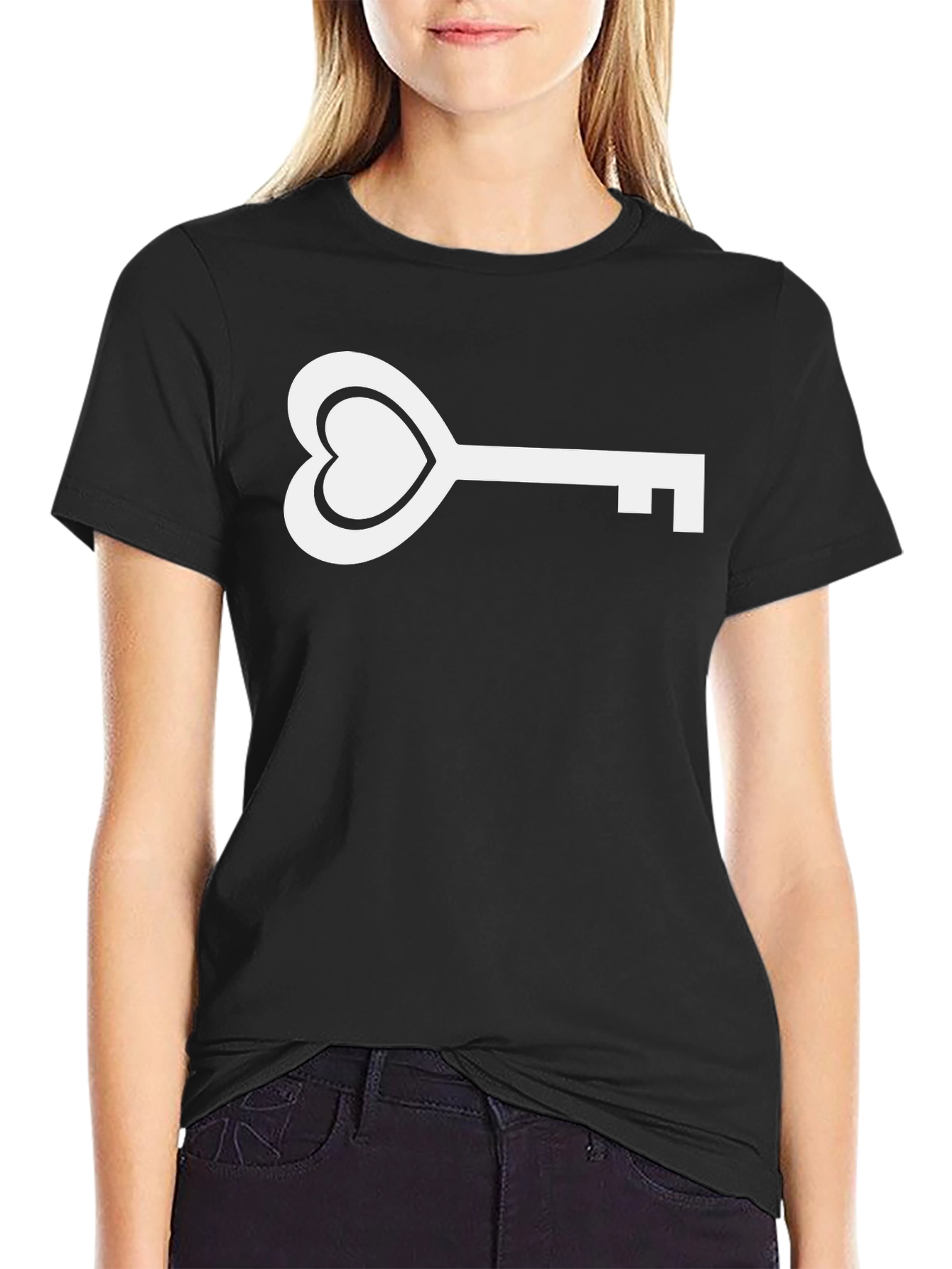 Heart Key Graphic Tee - Modern Black T-Shirt