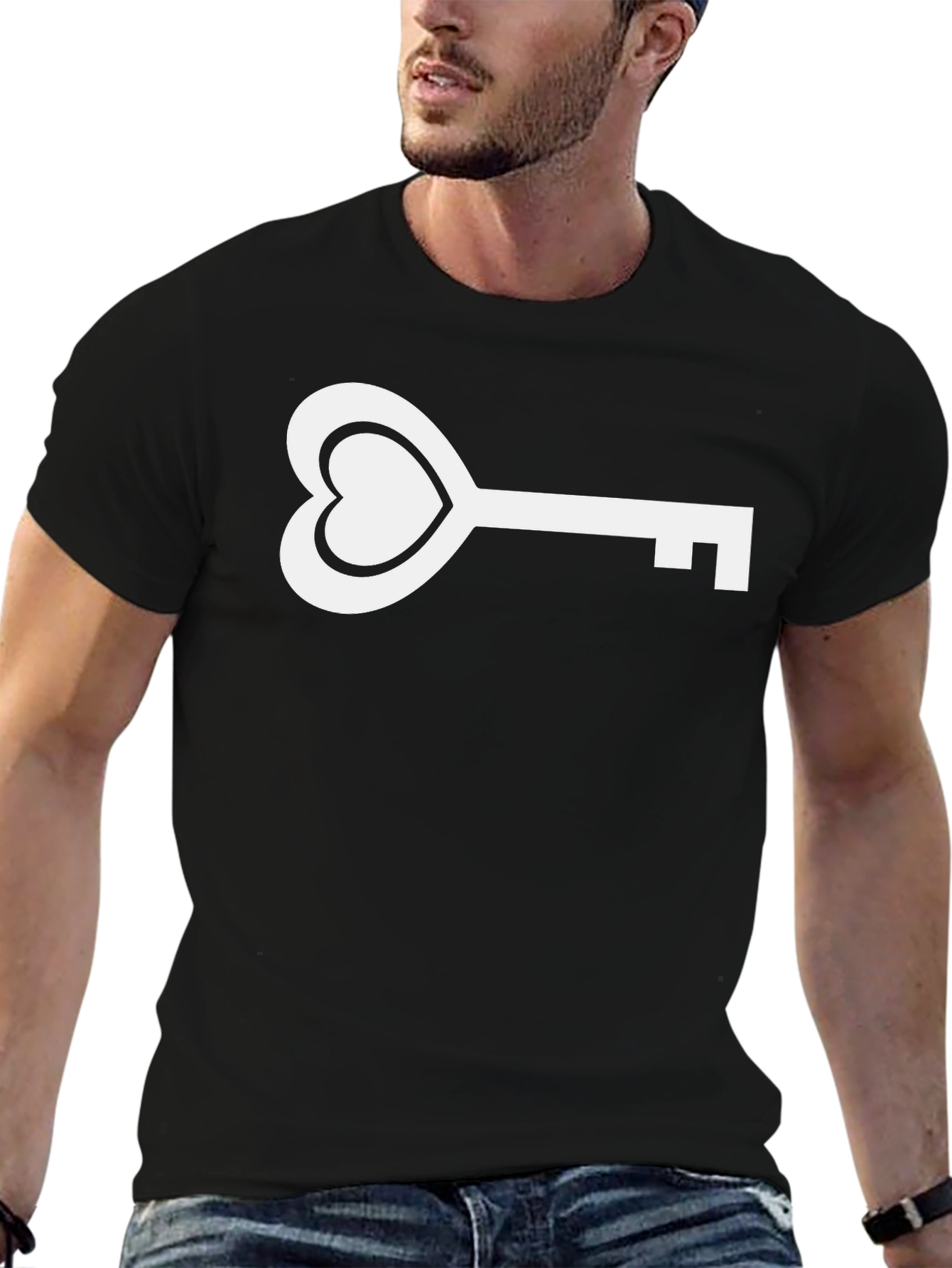 Heart Key Graphic Tee - Modern Black T-Shirt