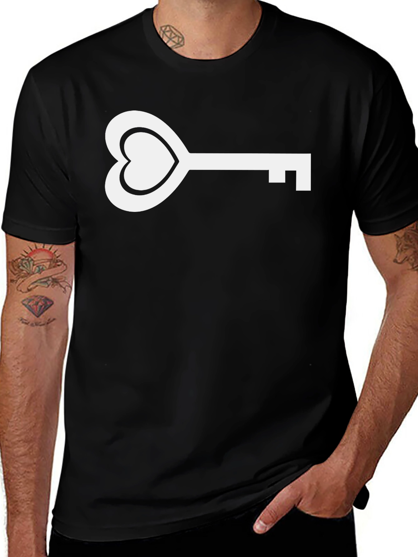 Heart Key Graphic Tee - Modern Black T-Shirt