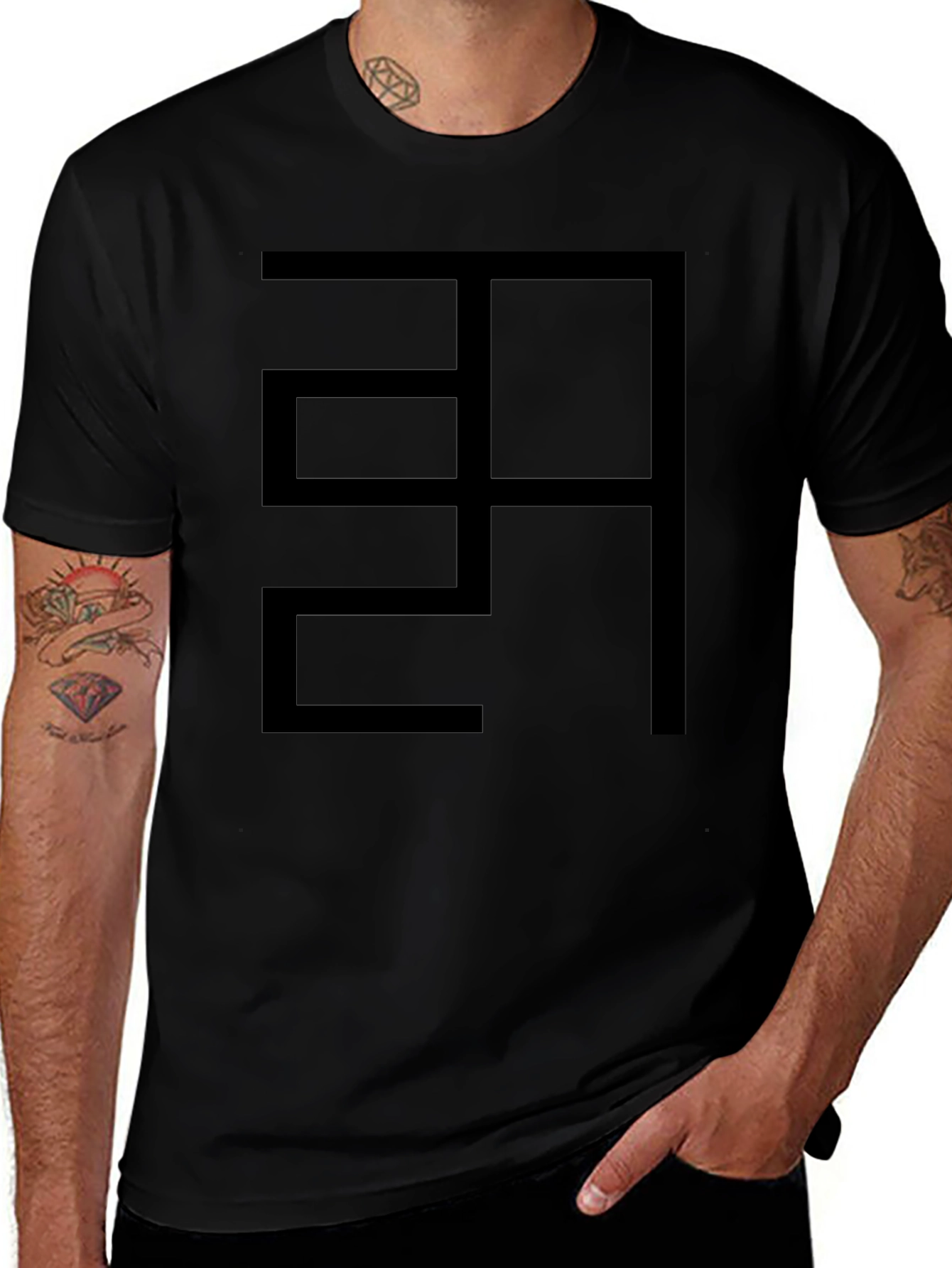 Abstract Graphic Black Cotton T-Shirt
