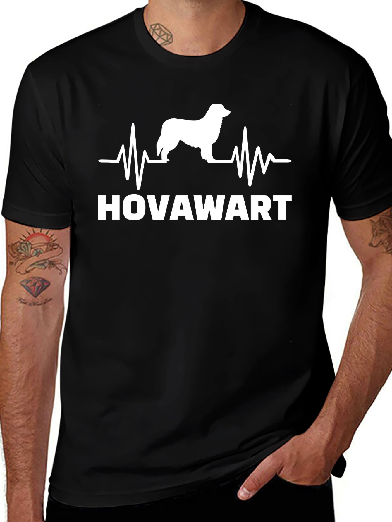 Hovawart Dog Breed Heartbeat T-Shirt - Black