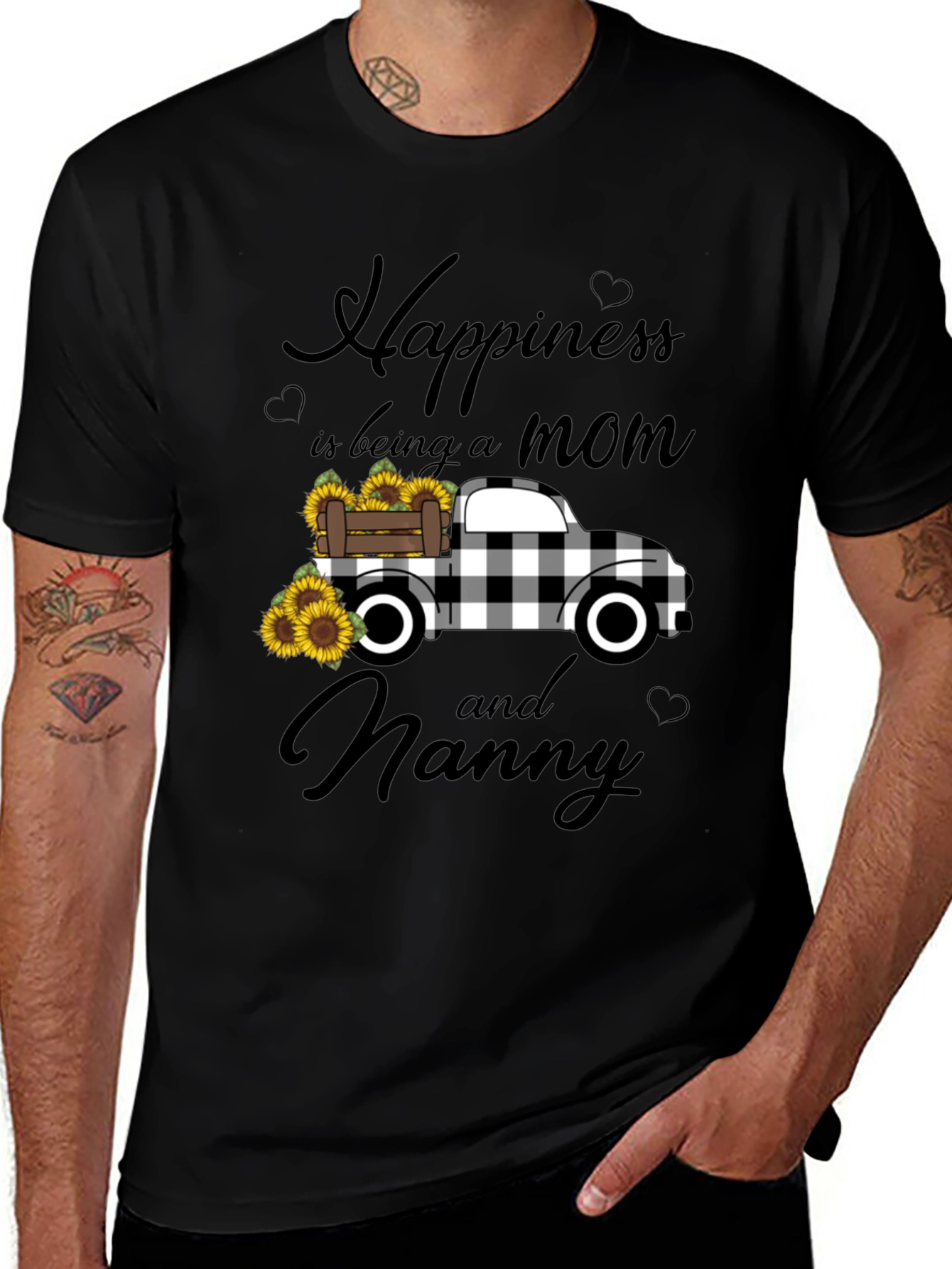 Happiness is Being a Mom and Nanny Black T-Shirt
