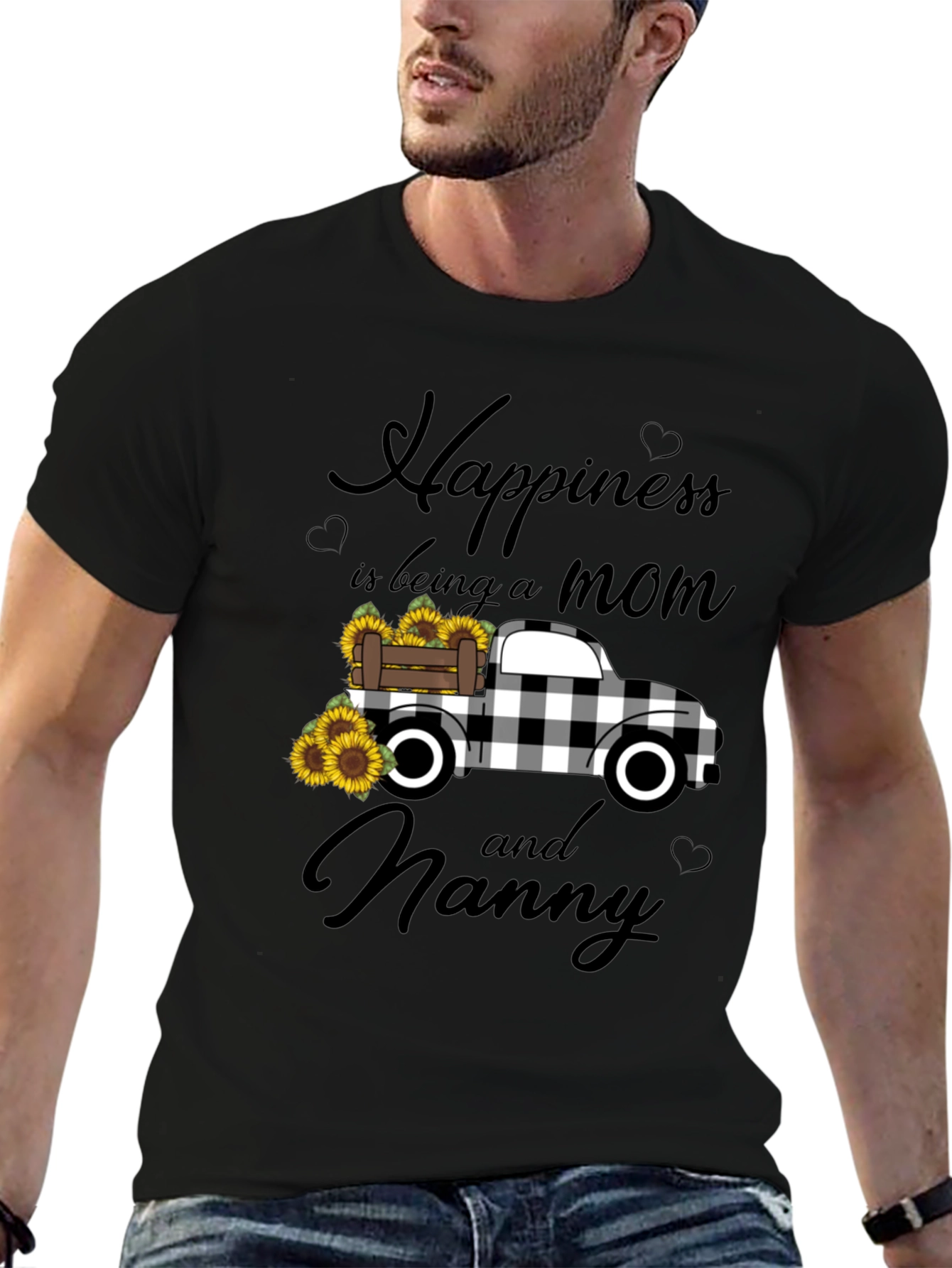 Happiness is Being a Mom and Nanny Black T-Shirt