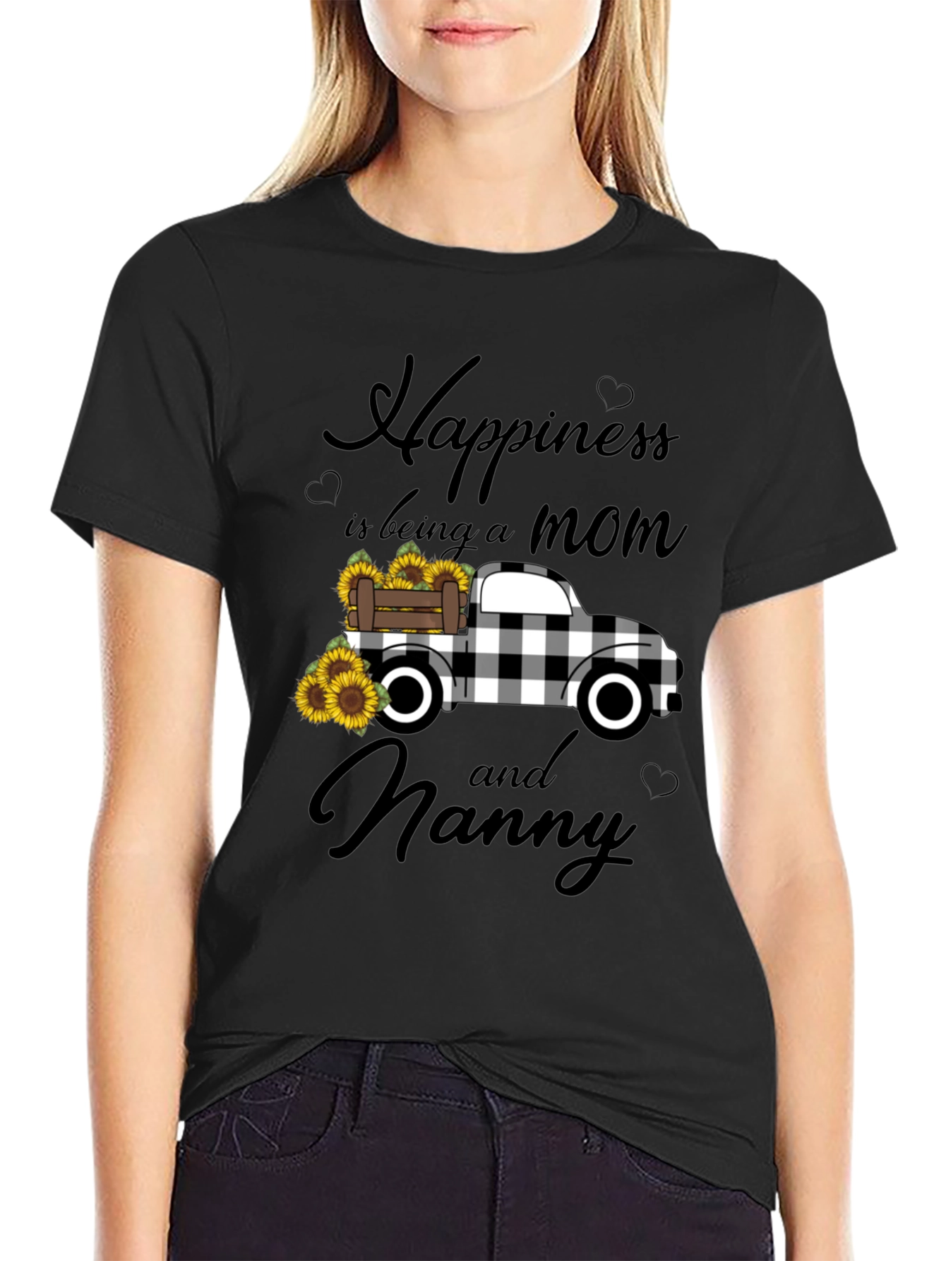 Happiness is Being a Mom and Nanny Black T-Shirt