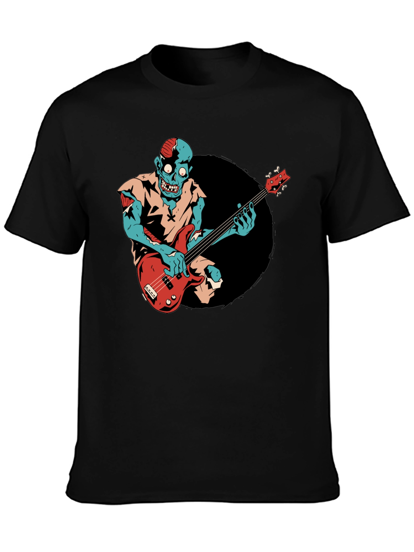 Zombie Bass Player Graphic Tee - Black Cotton T-Shirt