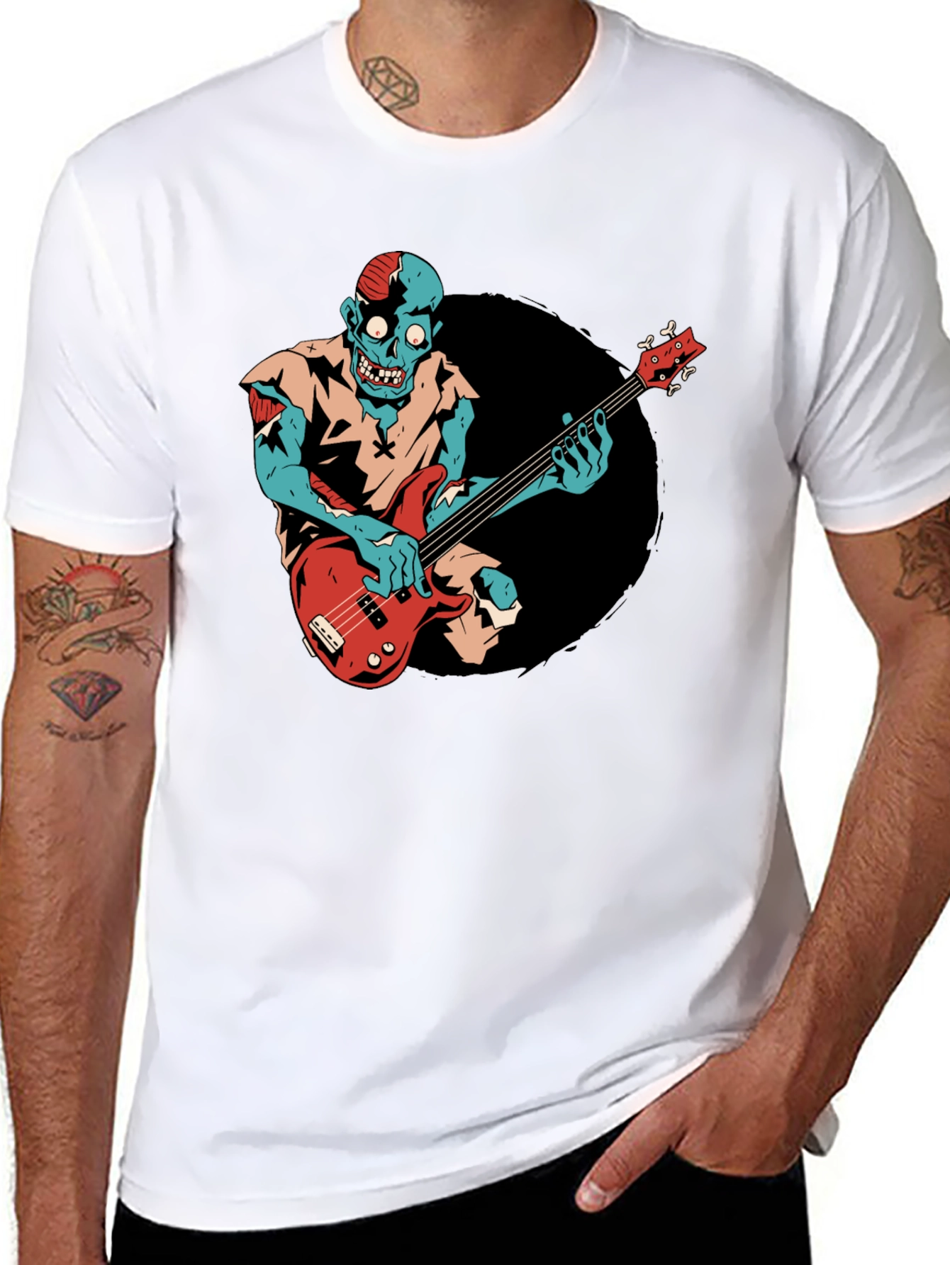 Zombie Bass Player Graphic Tee - Black Cotton T-Shirt