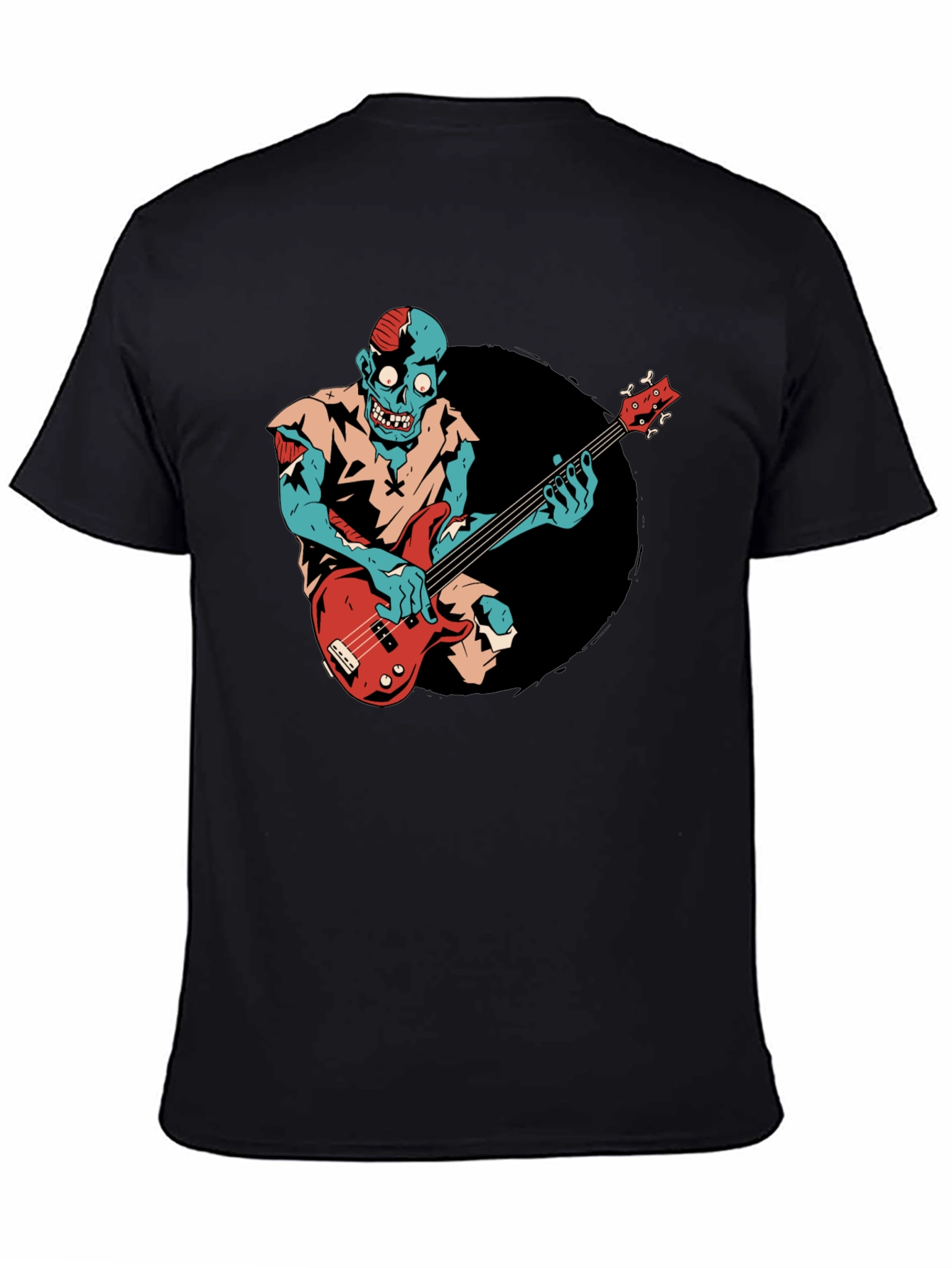 Zombie Bass Player Graphic Tee - Black Cotton T-Shirt