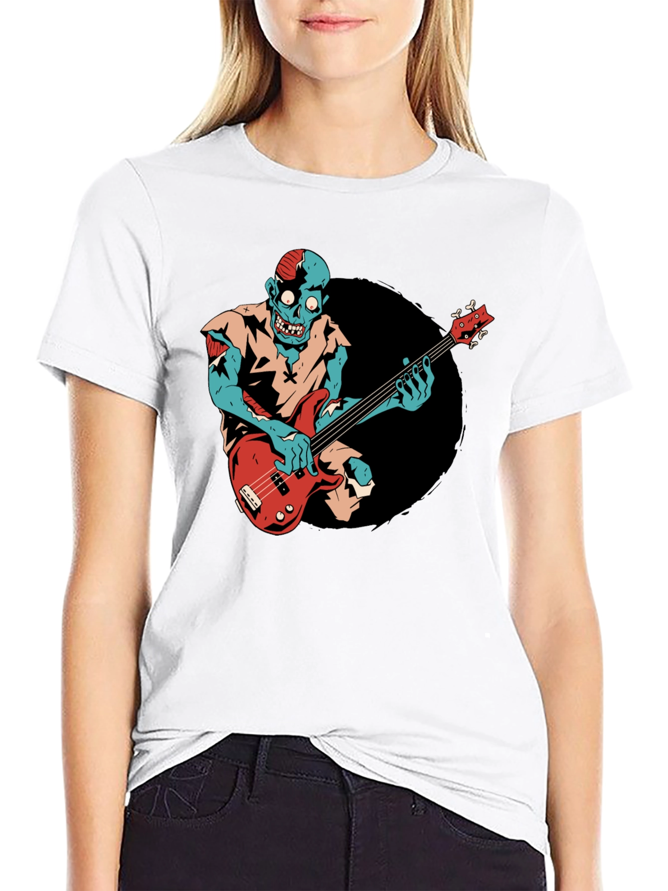 Zombie Bass Player Graphic Tee - Black Cotton T-Shirt