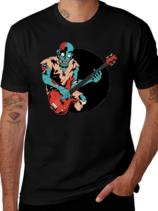 Zombie Bass Player Graphic Tee - Black Cotton T-Shirt