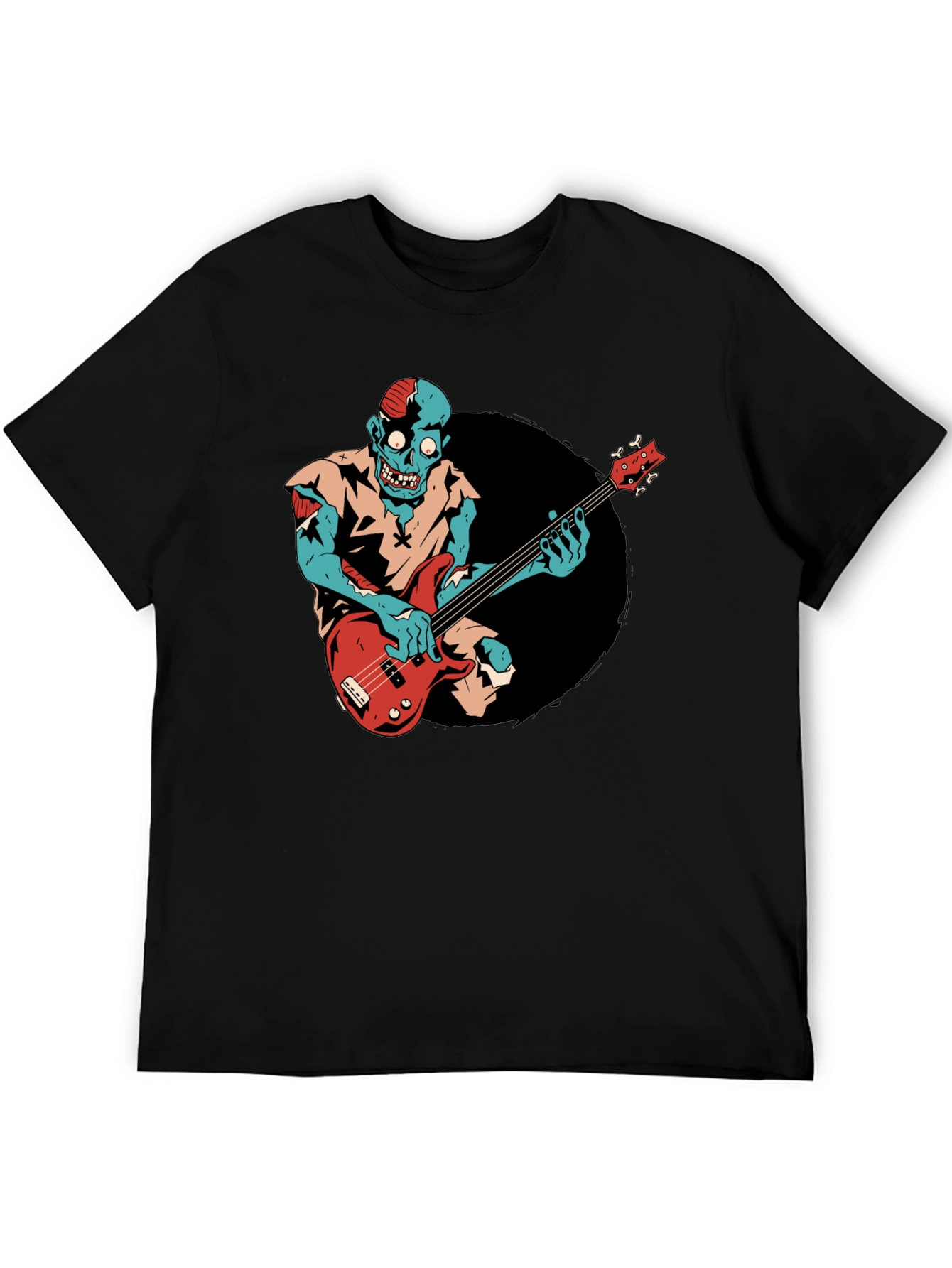 Zombie Bass Player Graphic Tee - Black Cotton T-Shirt