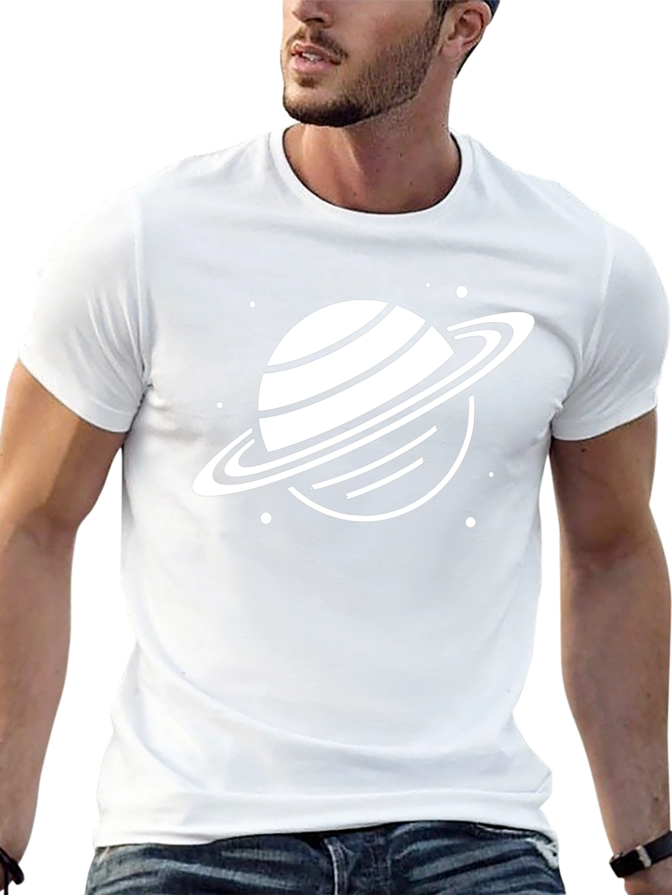 Saturn Graphic Tee - Black Cotton Blend T-Shirt