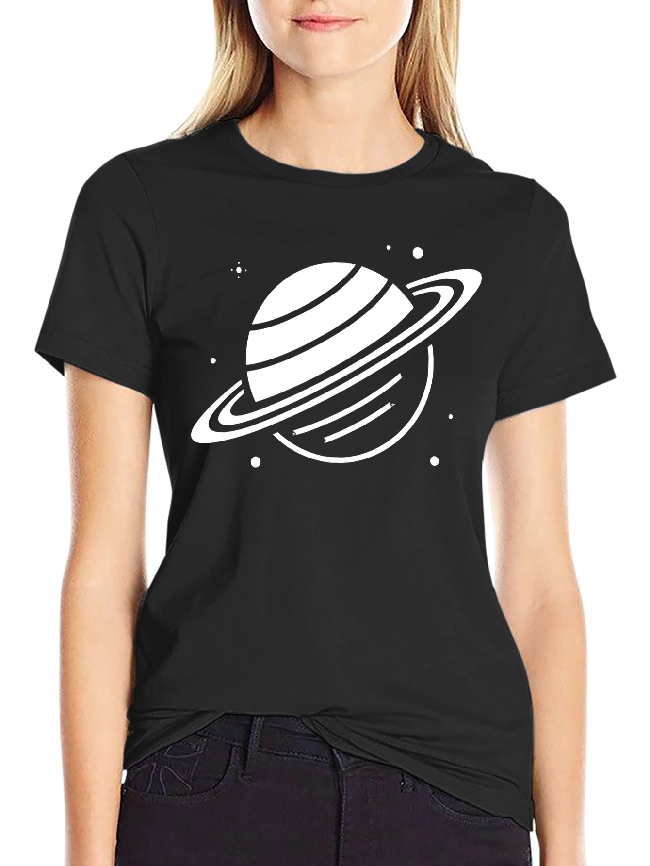 Saturn Graphic Tee - Black Cotton Blend T-Shirt