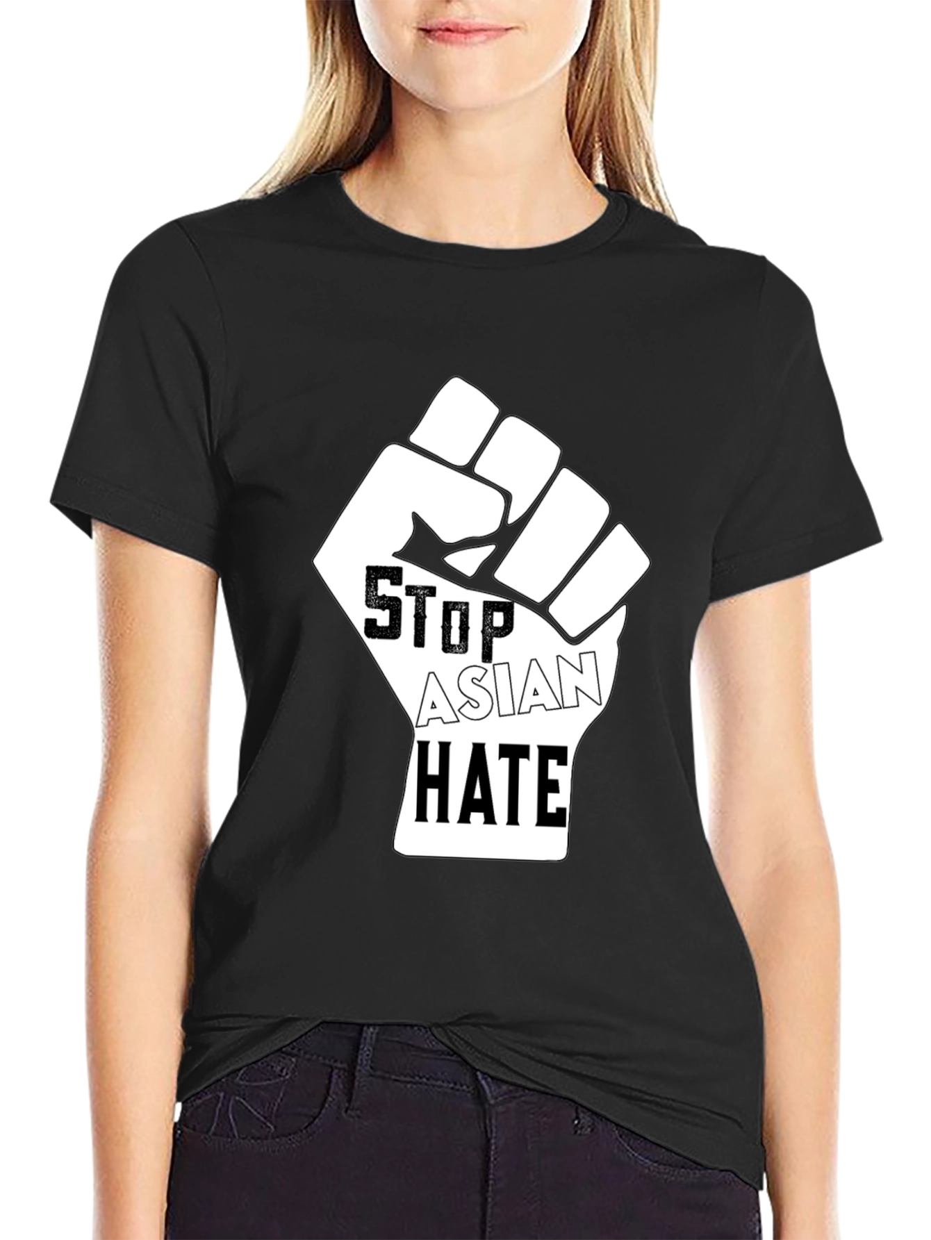Stop Asian Hate Fist Graphic T-Shirt - Black