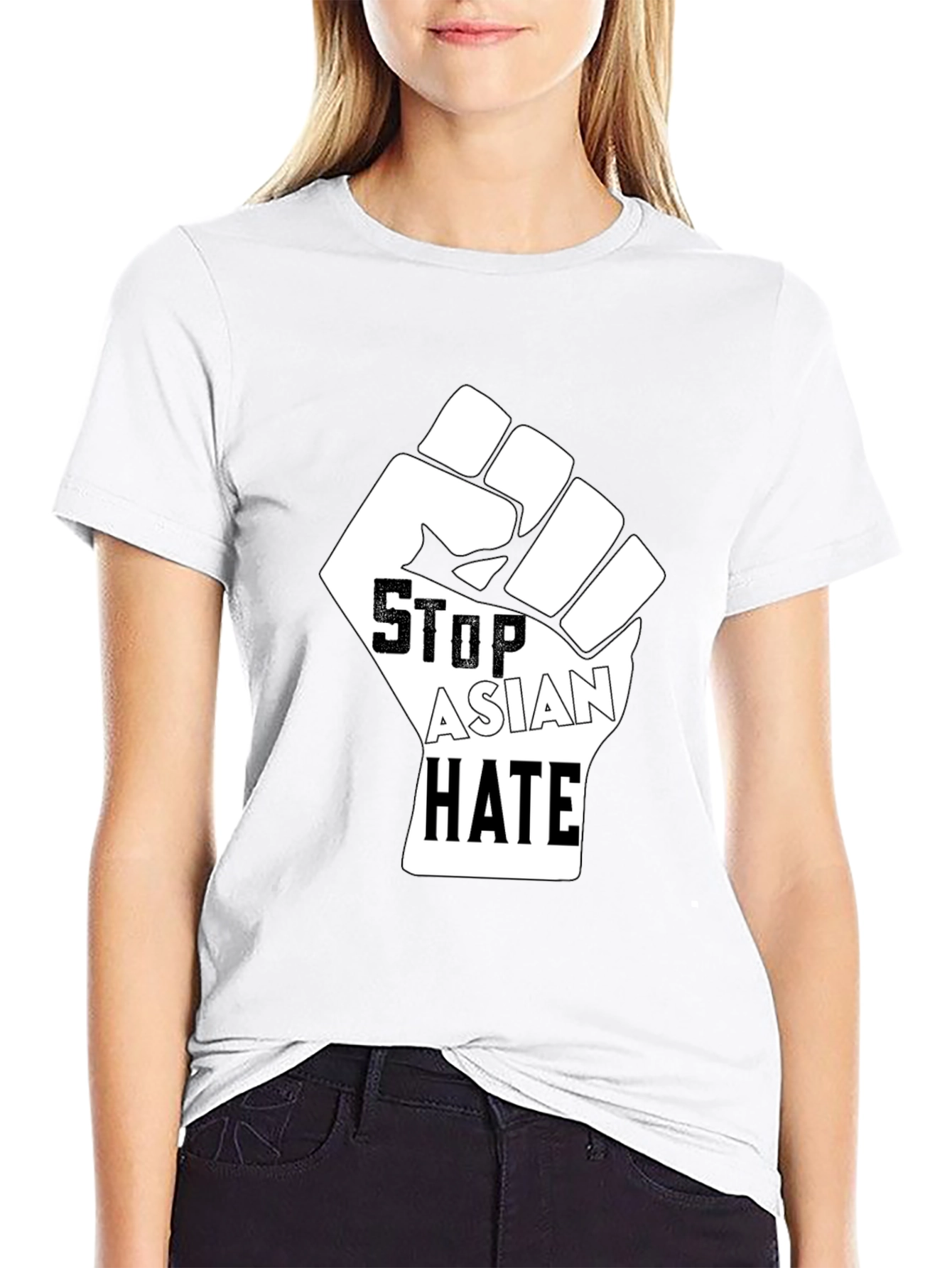 Stop Asian Hate Fist Graphic T-Shirt - Black