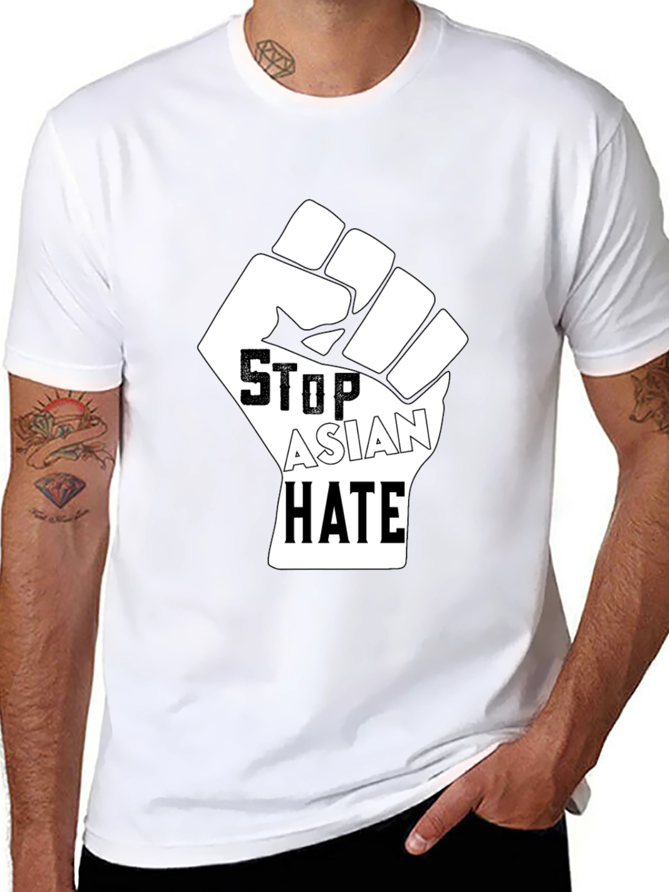 Stop Asian Hate Fist Graphic T-Shirt - Black