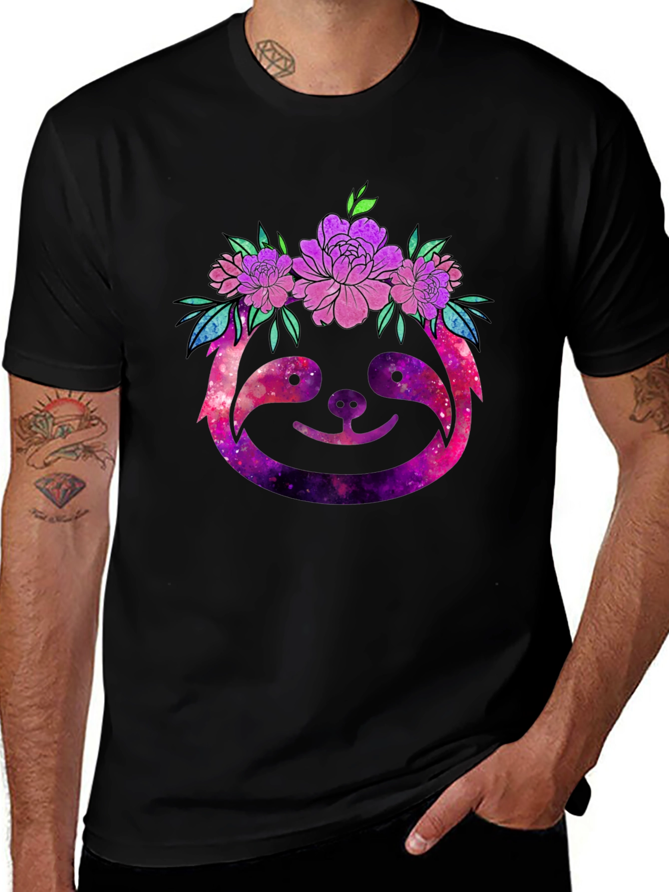 Galaxy Sloth Floral Crown Graphic Tee