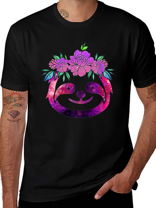 Galaxy Sloth Floral Crown Graphic Tee