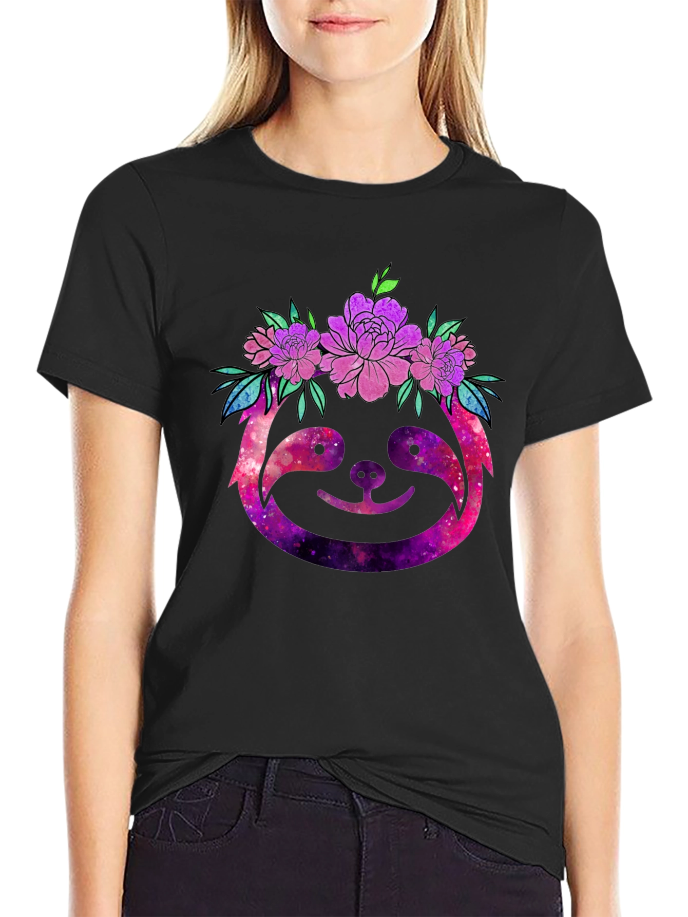 Galaxy Sloth Floral Crown Graphic Tee