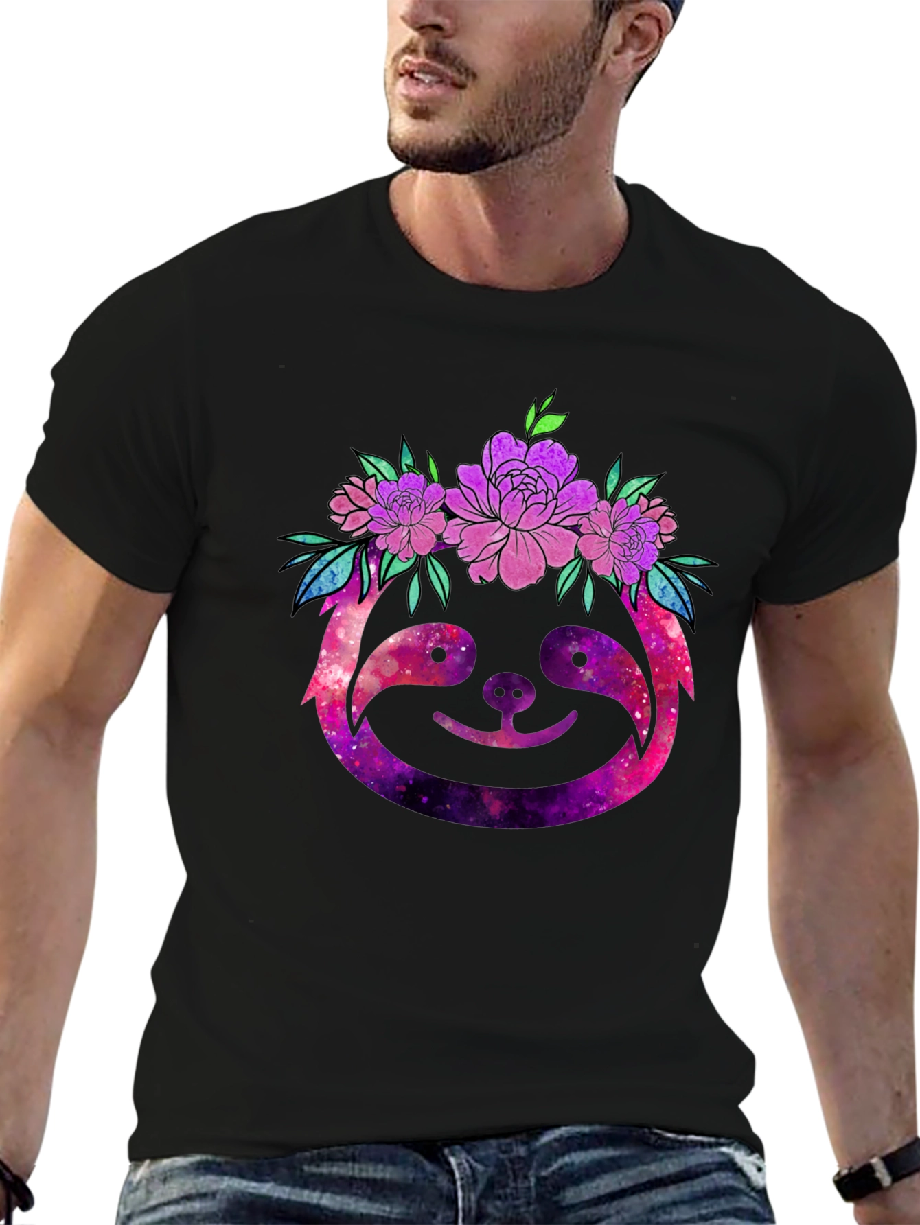 Galaxy Sloth Floral Crown Graphic Tee