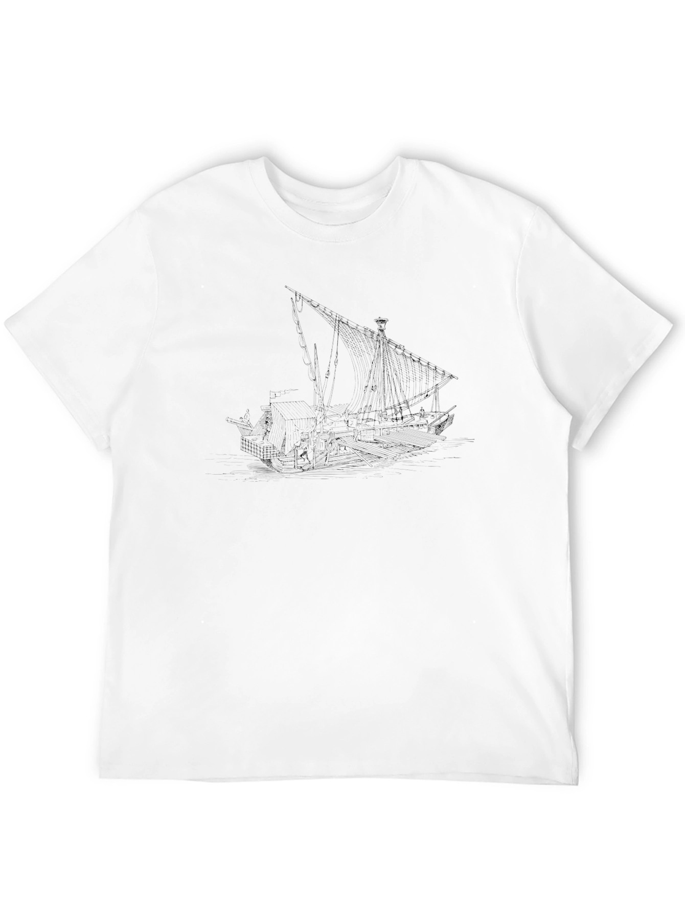 Mens Black T-Shirt with Ship Design