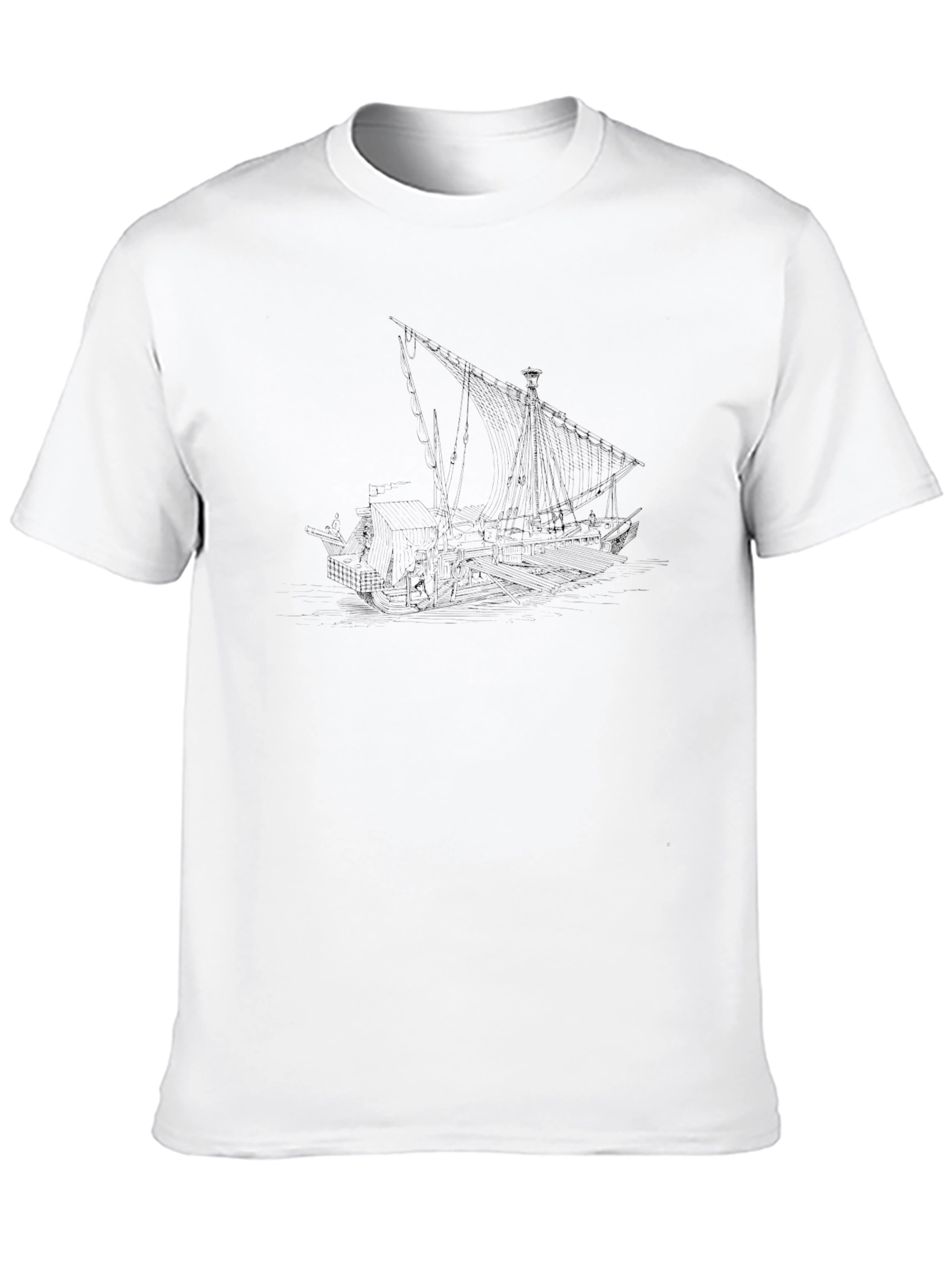 Mens Black T-Shirt with Ship Design