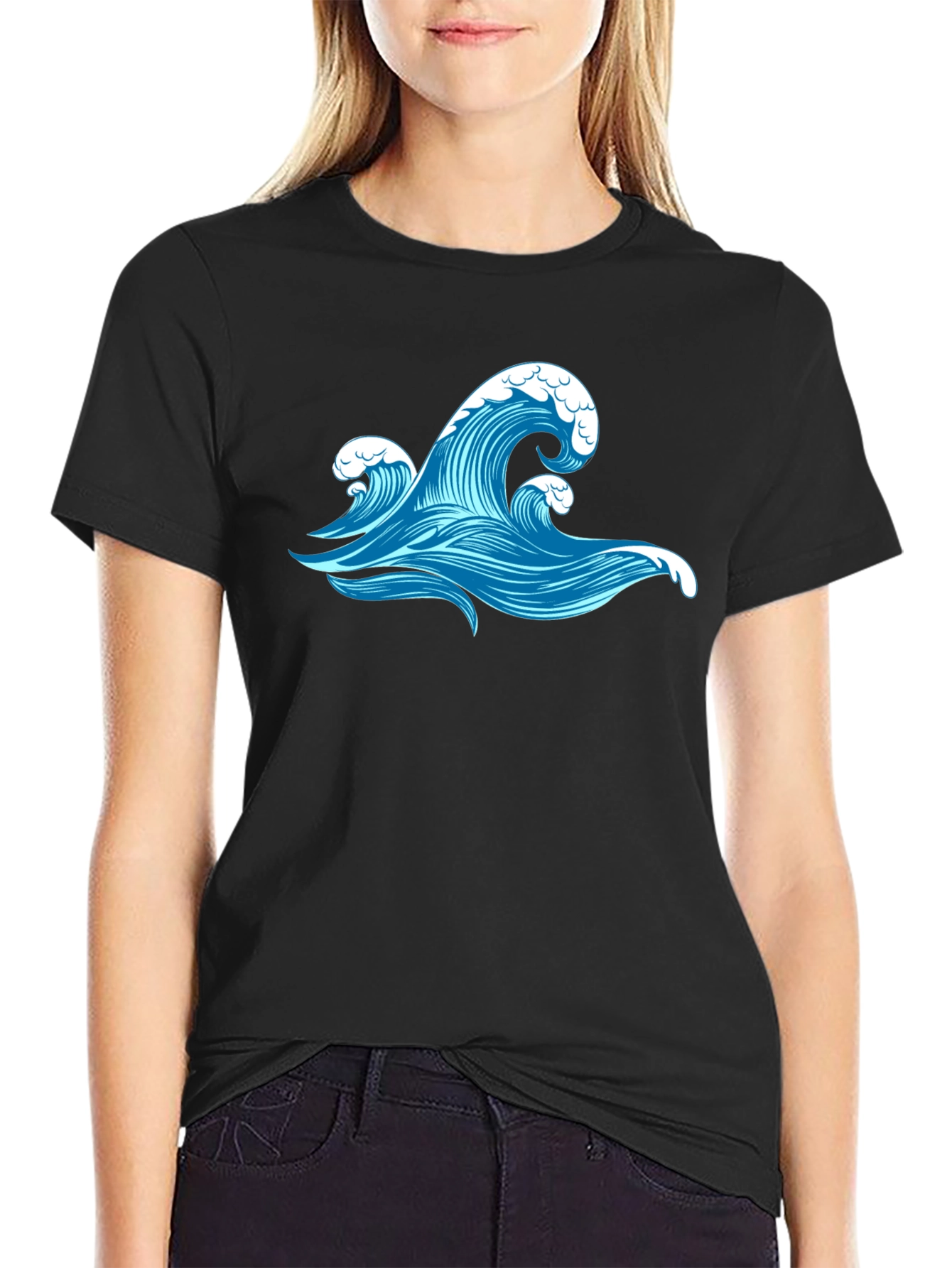 Ocean Wave Graphic Black T-Shirt